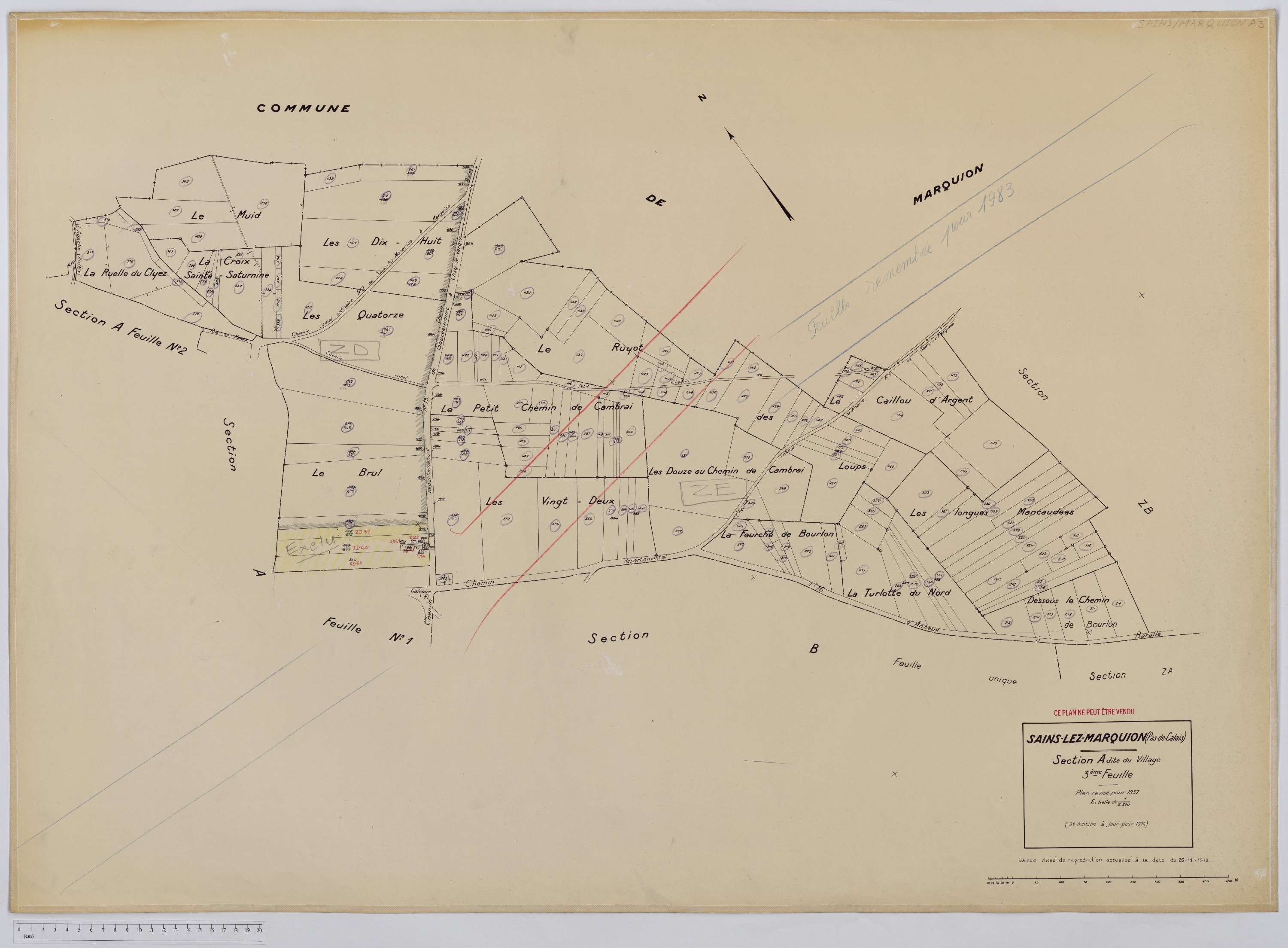Sains-lès-Marquion - Section A, feuille 3.