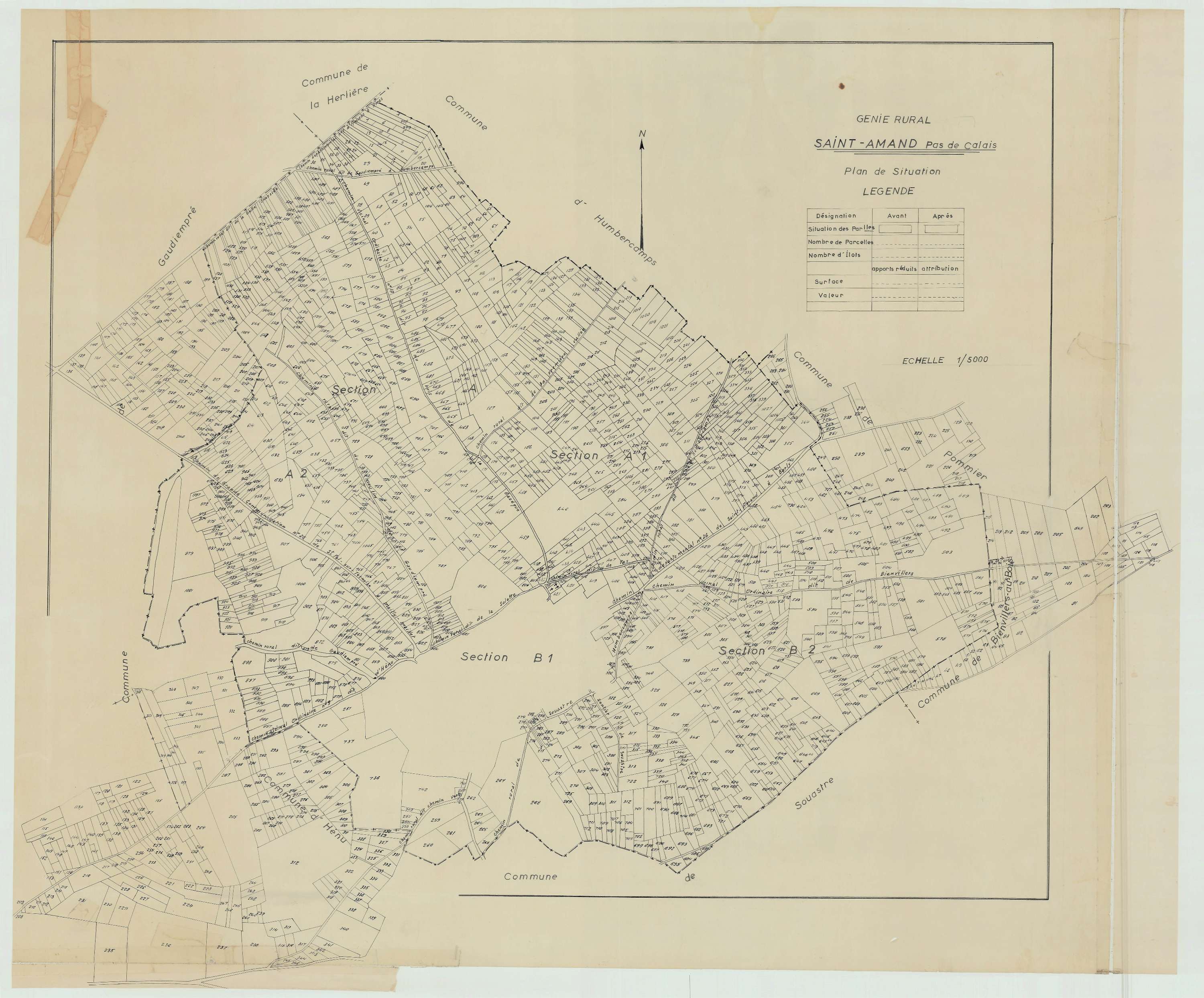 Saint-Amand - Plan cadastral : tableau d'assemblage antérieur au remembrement.