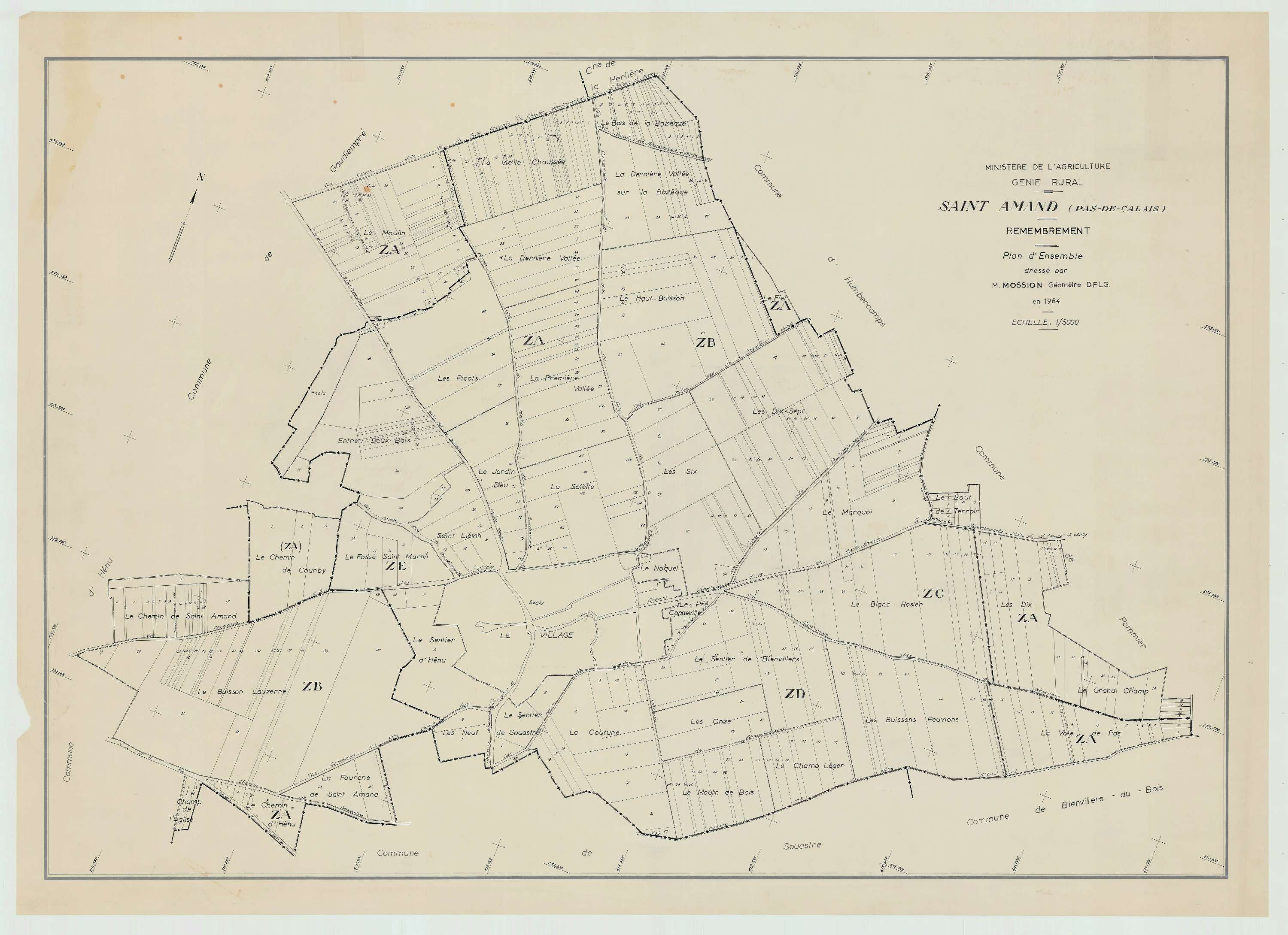 Saint-Amand - Plan cadastral : tableau d'assemblage postérieur au remembrement.