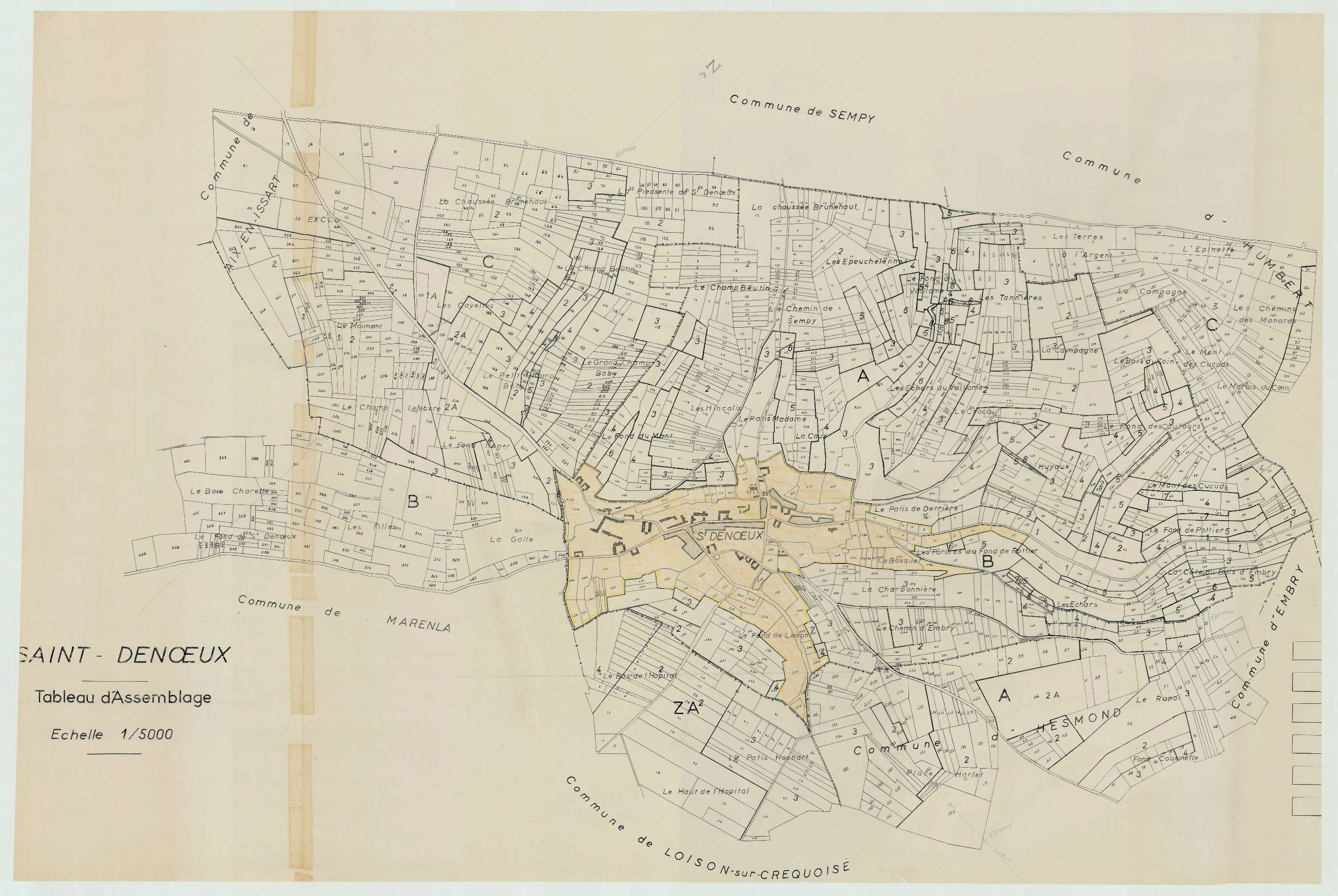 Saint-Denœux - Plan cadastral : tableau d'assemblage antérieur au remembrement.