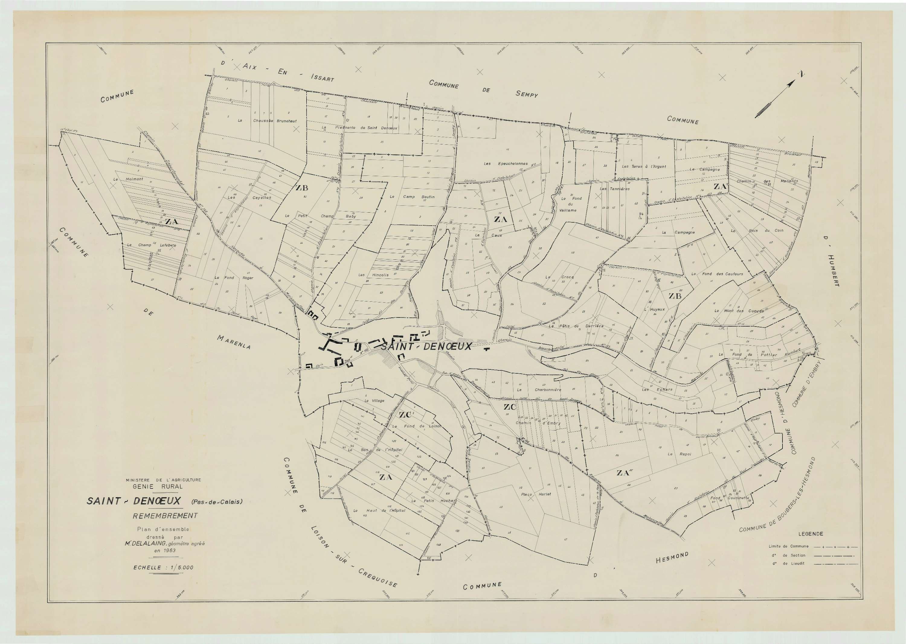 Saint-Denœux - Plan cadastral : tableau d'assemblage postérieur au remembrement.