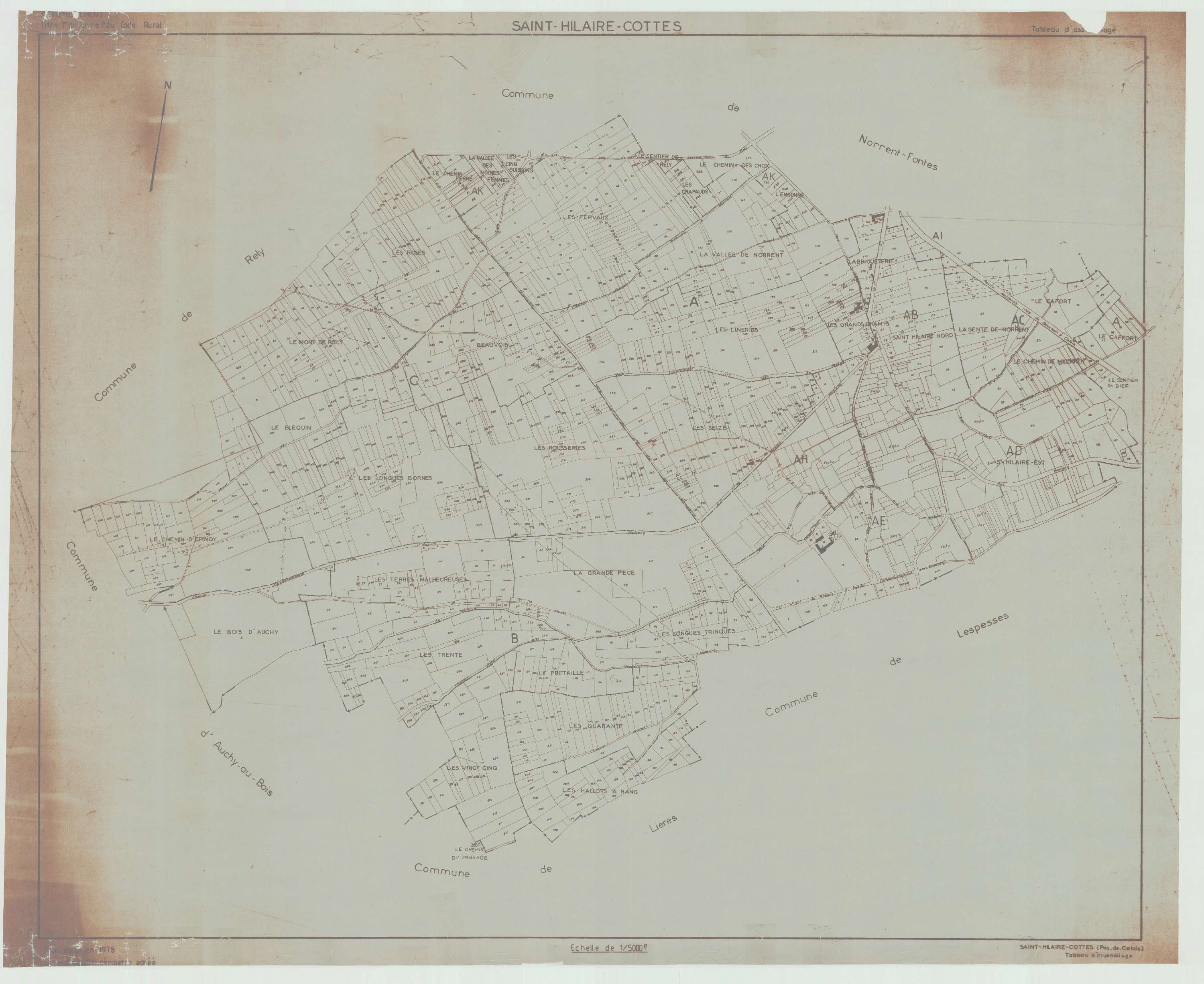Saint-Hilaire-Cottes - Plan cadastral : tableau d'assemblage antérieur au remembrement.