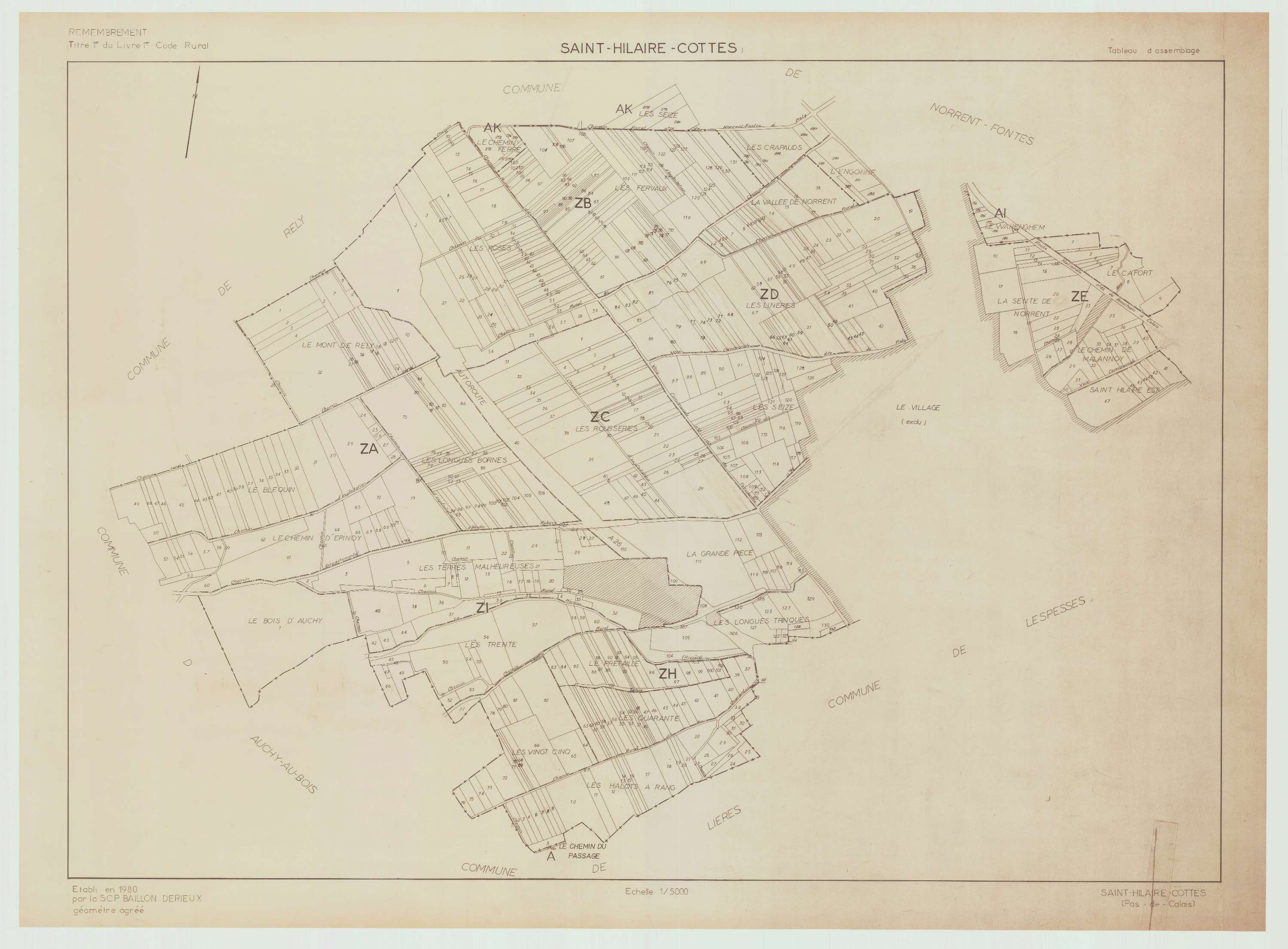 Saint-Hilaire-Cottes - Plan cadastral : tableau d'assemblage postérieur au remembrement.
