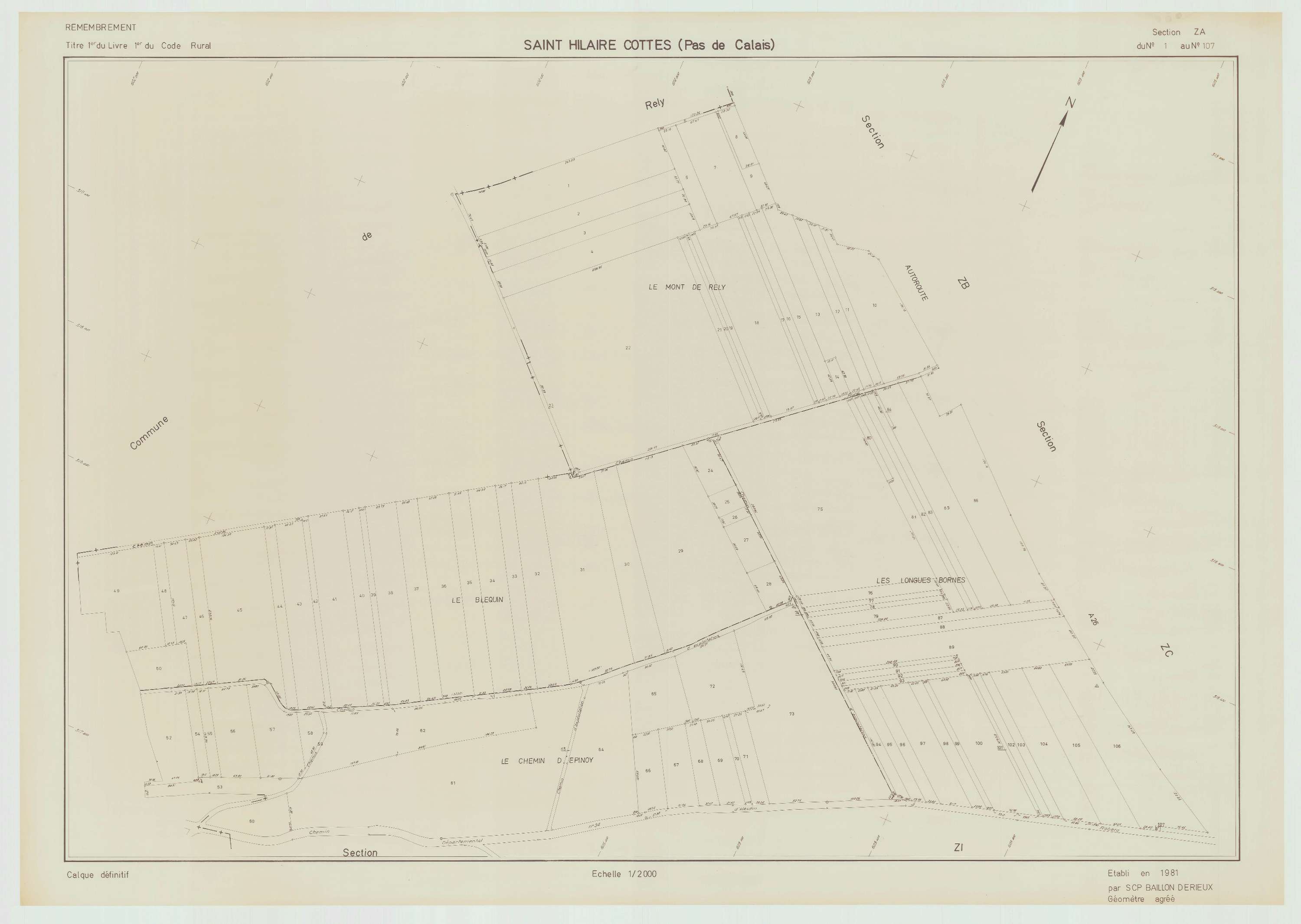 Saint-Hilaire-Cottes - Plan de remembrement : section ZA.