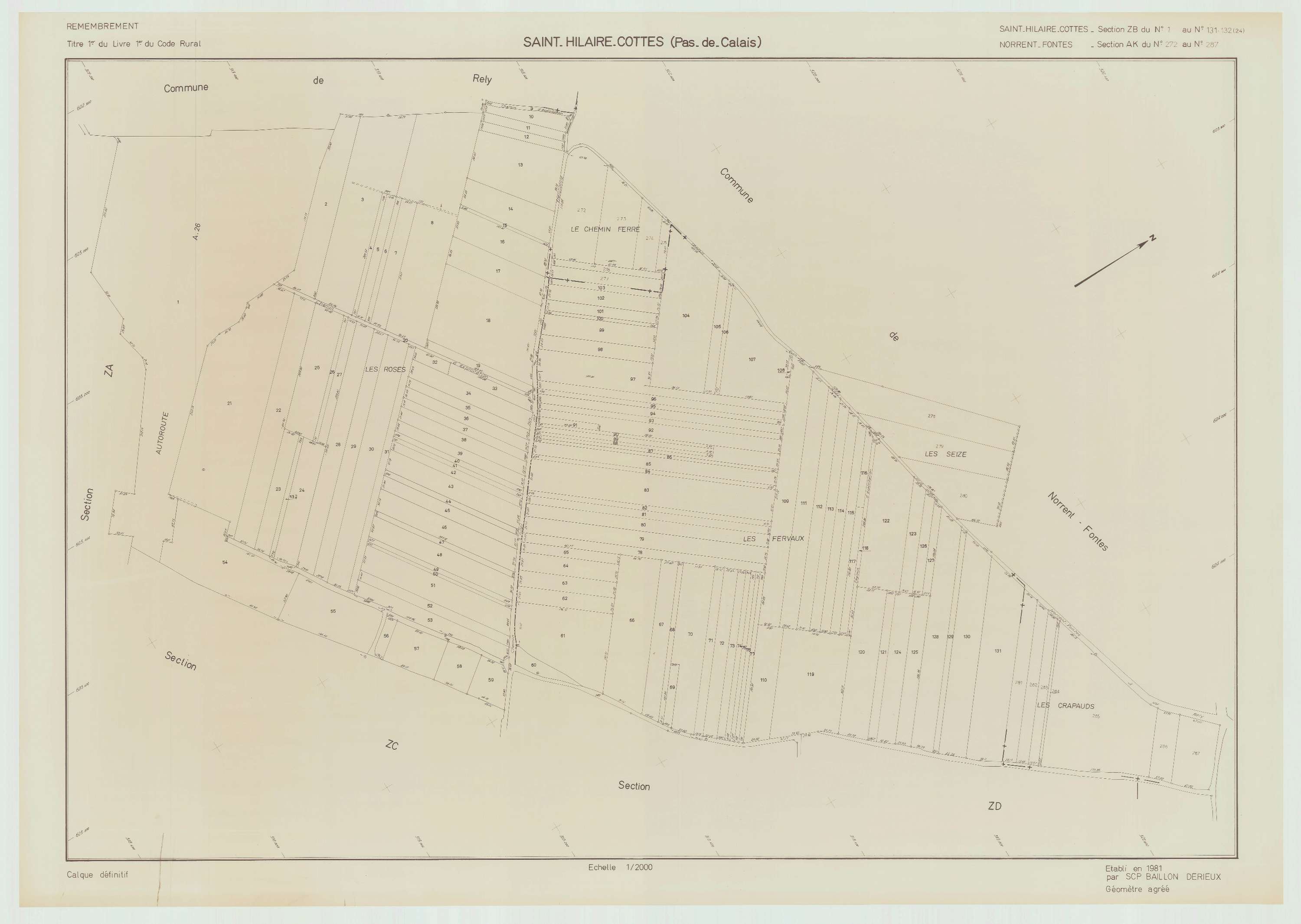 Saint-Hilaire-Cottes - Plan de remembrement : section ZB.