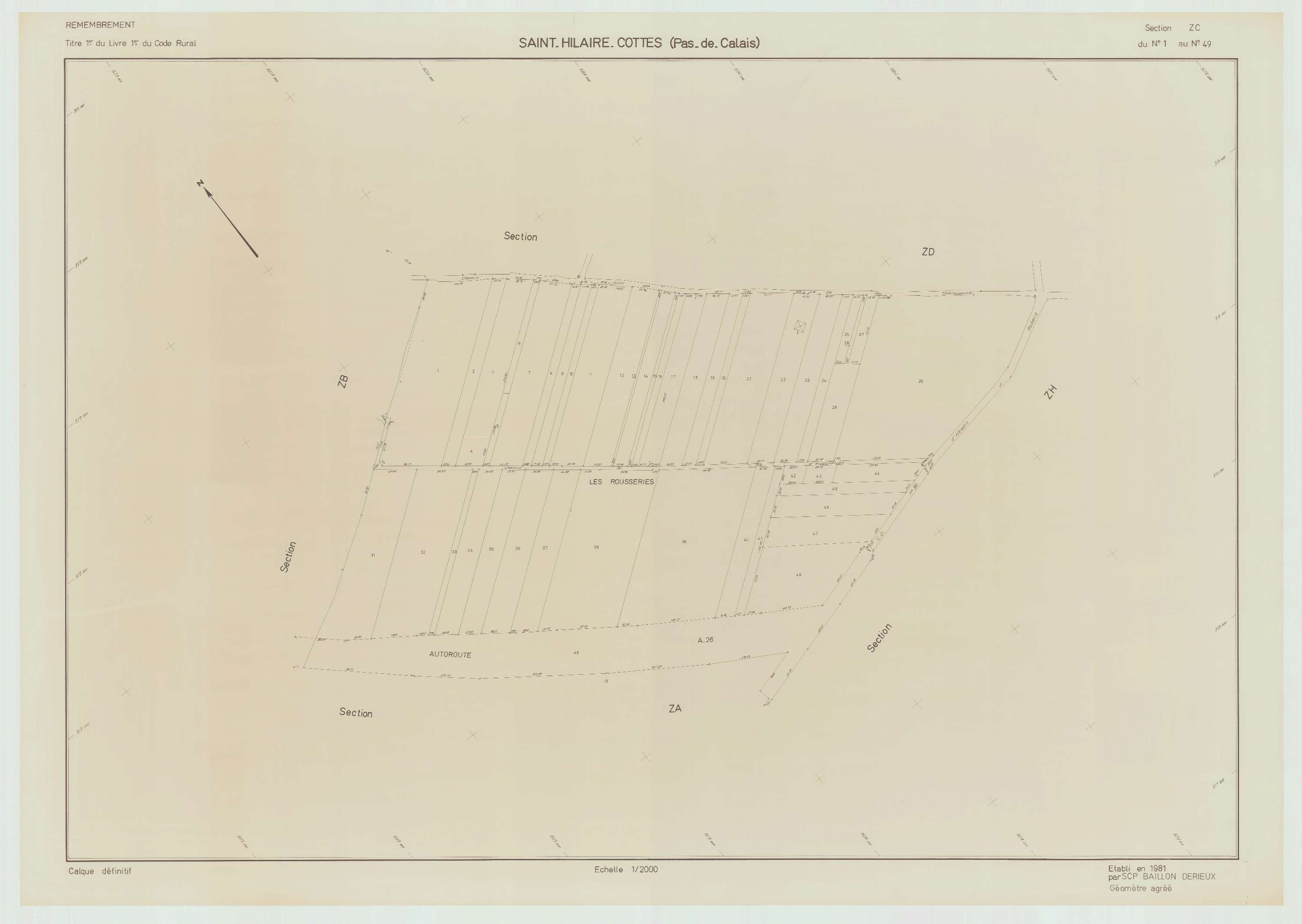 Saint-Hilaire-Cottes - Plan de remembrement : section ZC.