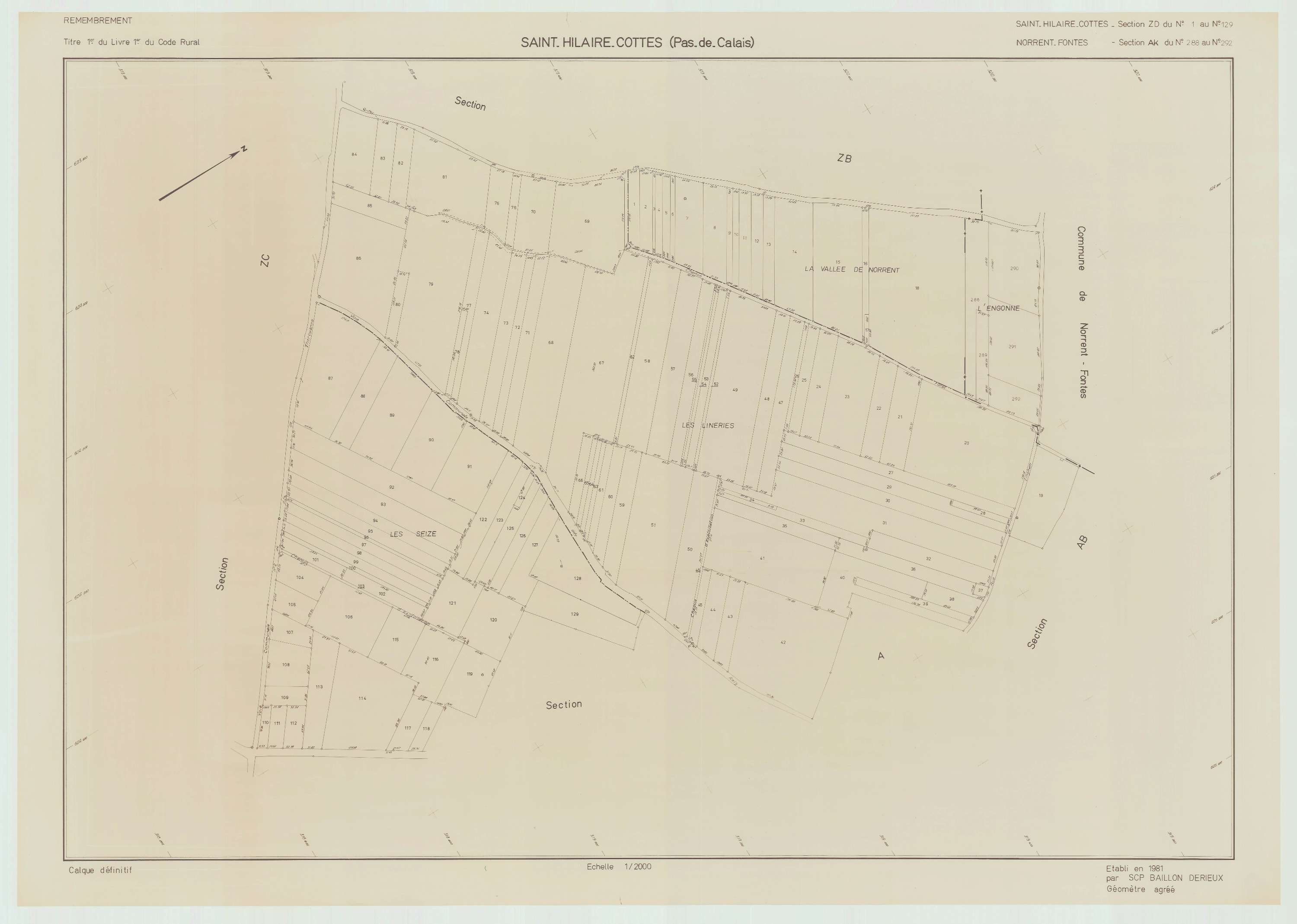 Saint-Hilaire-Cottes - Plan de remembrement : section ZD.