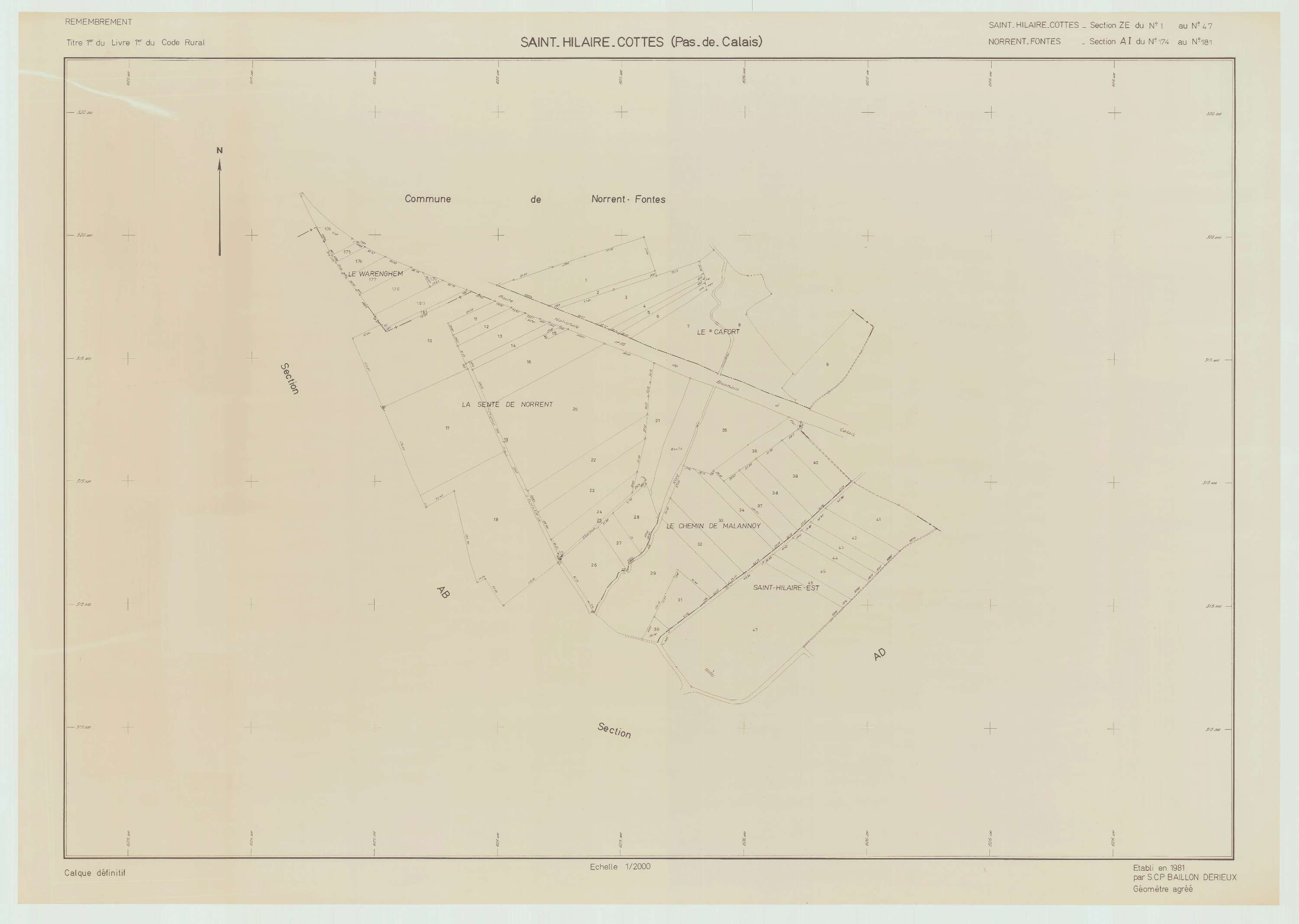 Saint-Hilaire-Cottes - Plan de remembrement : section ZE.