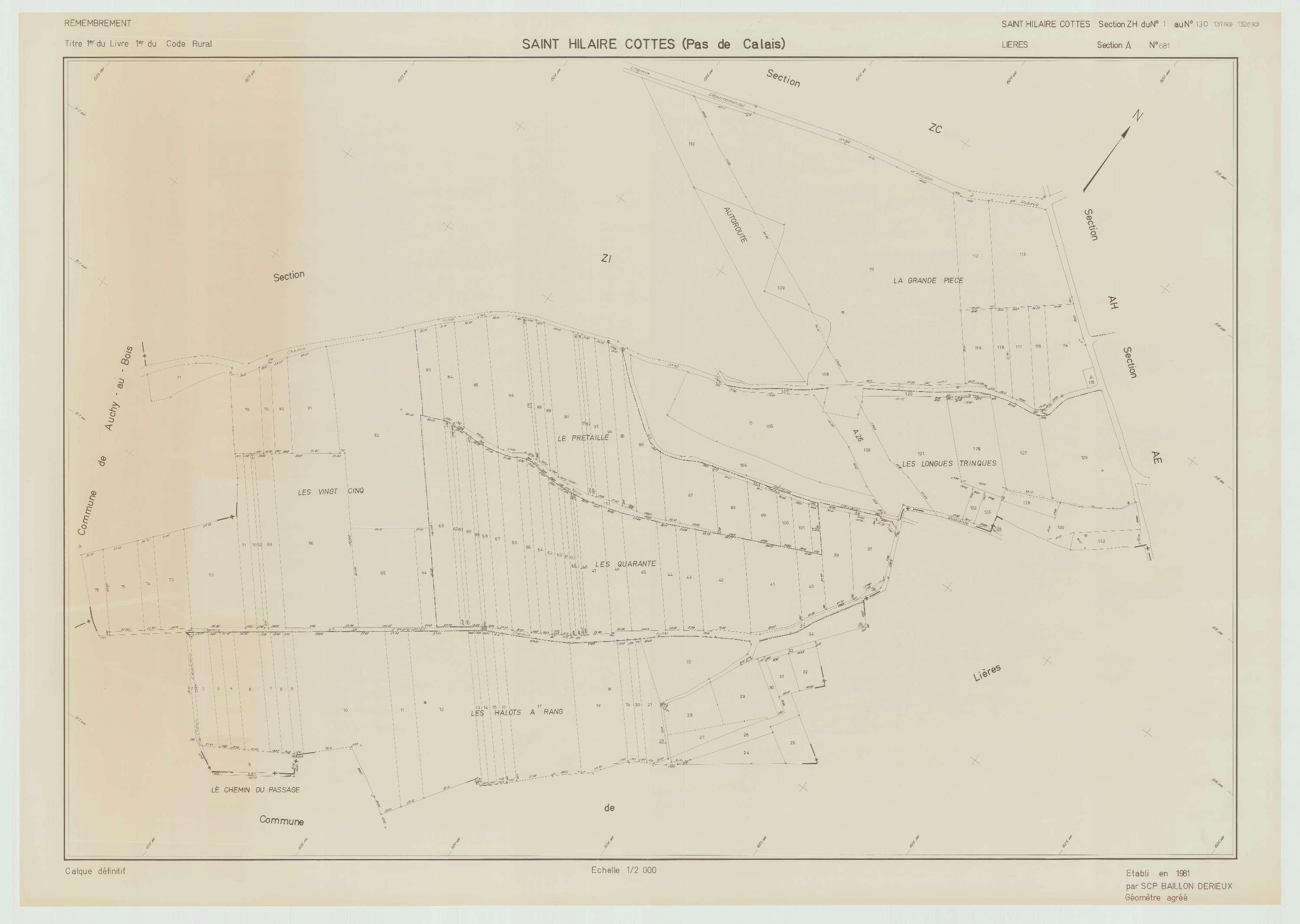 Saint-Hilaire-Cottes - Plan de remembrement : section ZH.