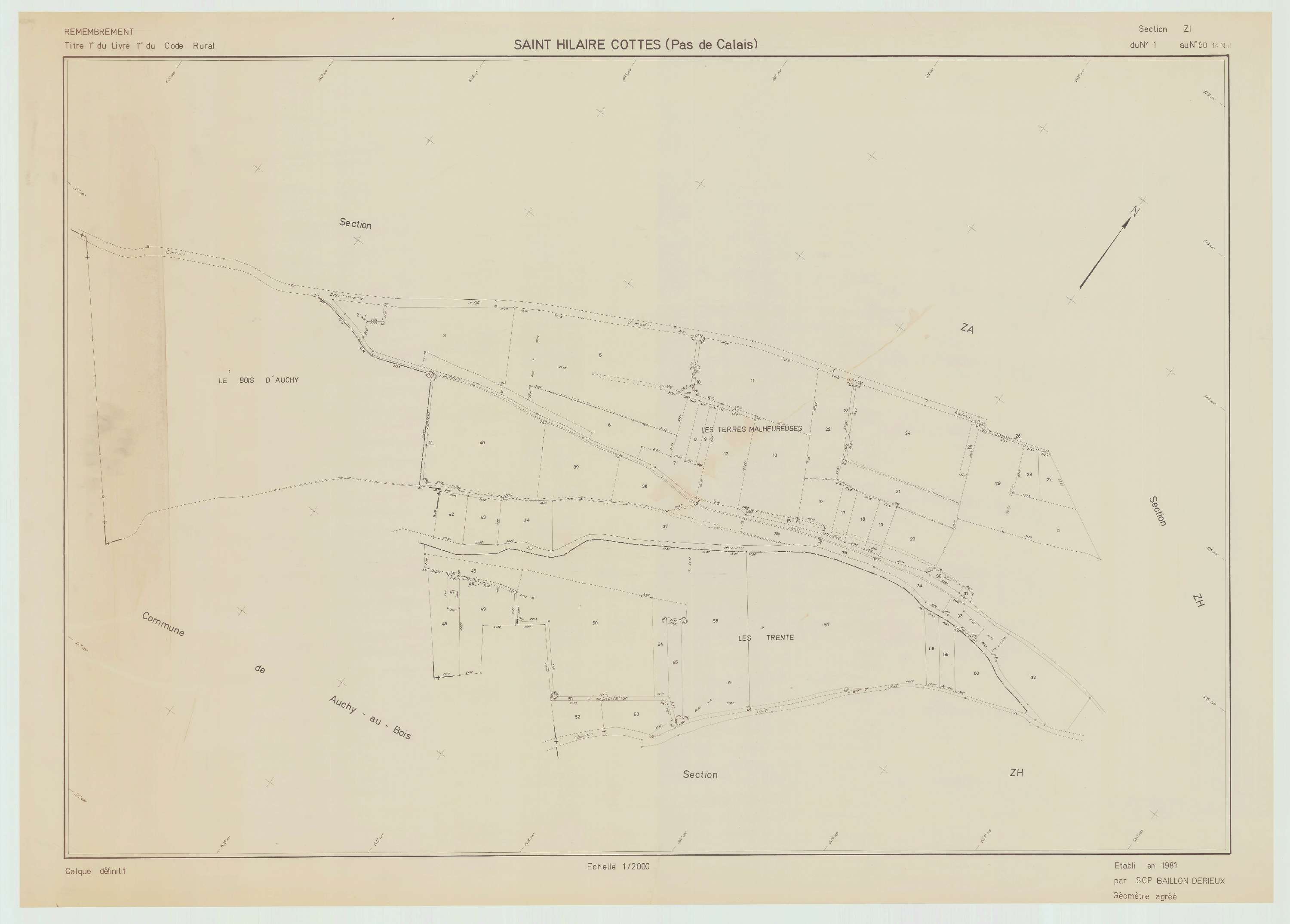 Saint-Hilaire-Cottes - Plan de remembrement : section ZI.
