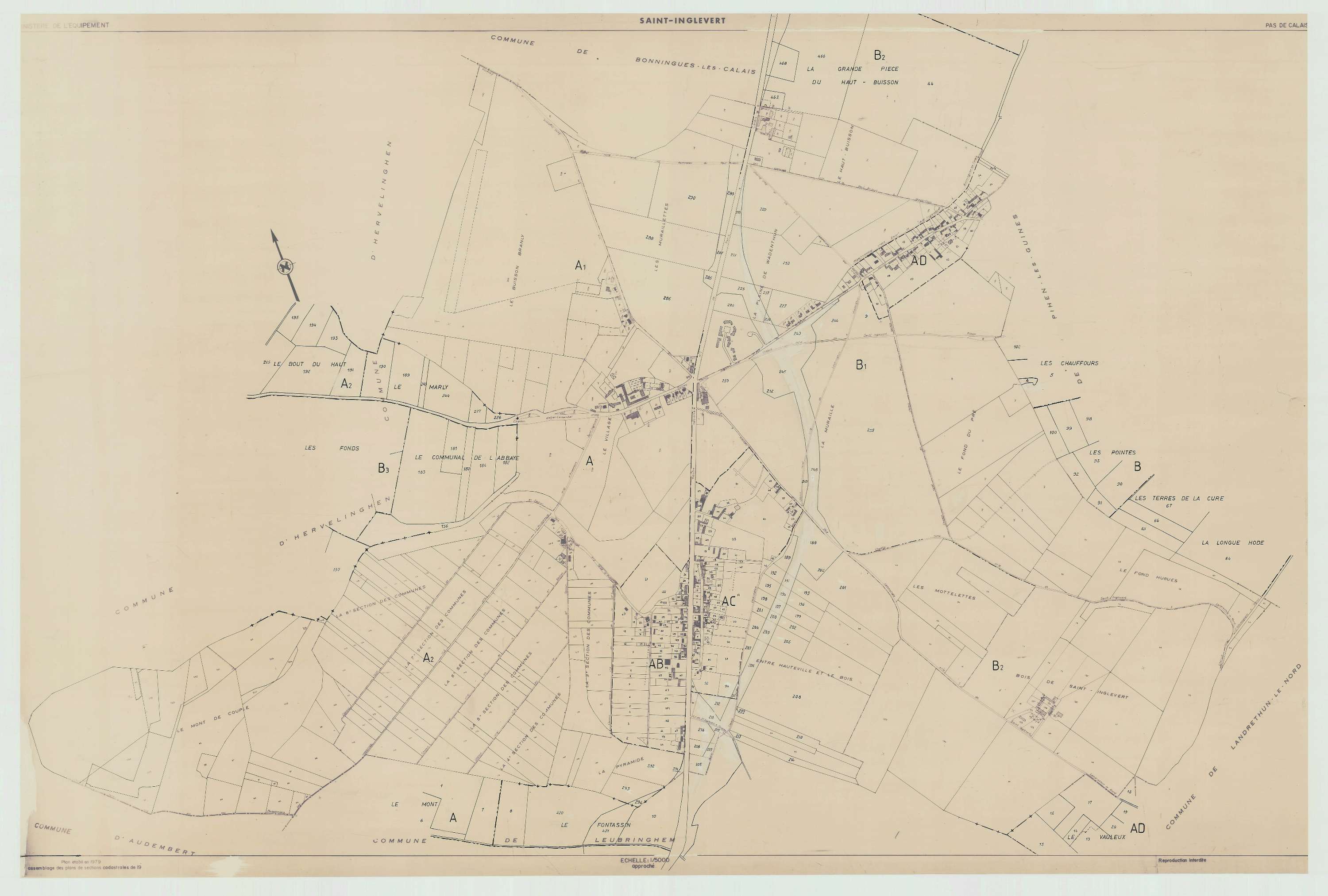 Saint-Inglevert - Plan cadastral : tableau d'assemblage antérieur au remembrement.