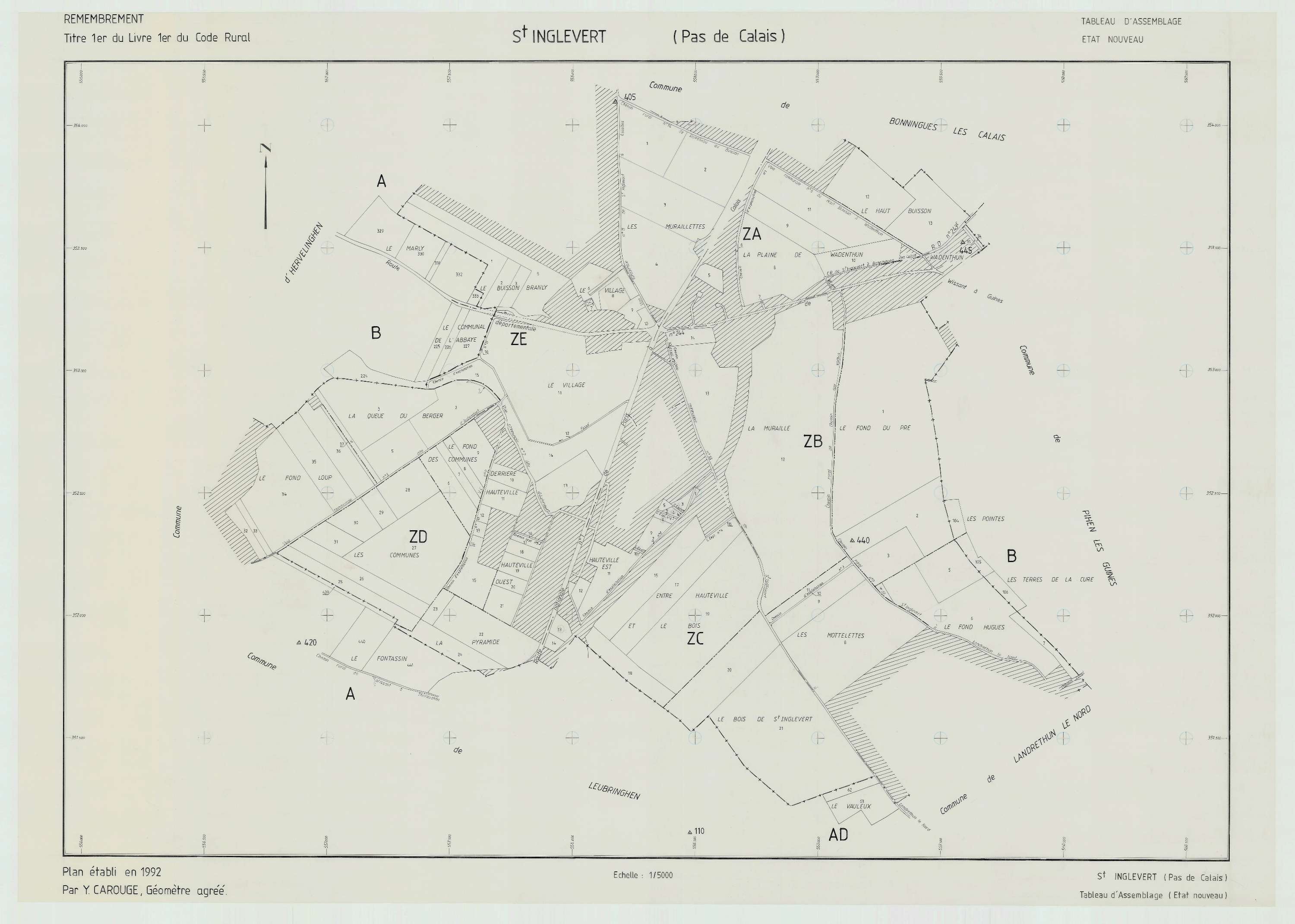 Saint-Inglevert - Plan cadastral : tableau d'assemblage postérieur au remembrement.