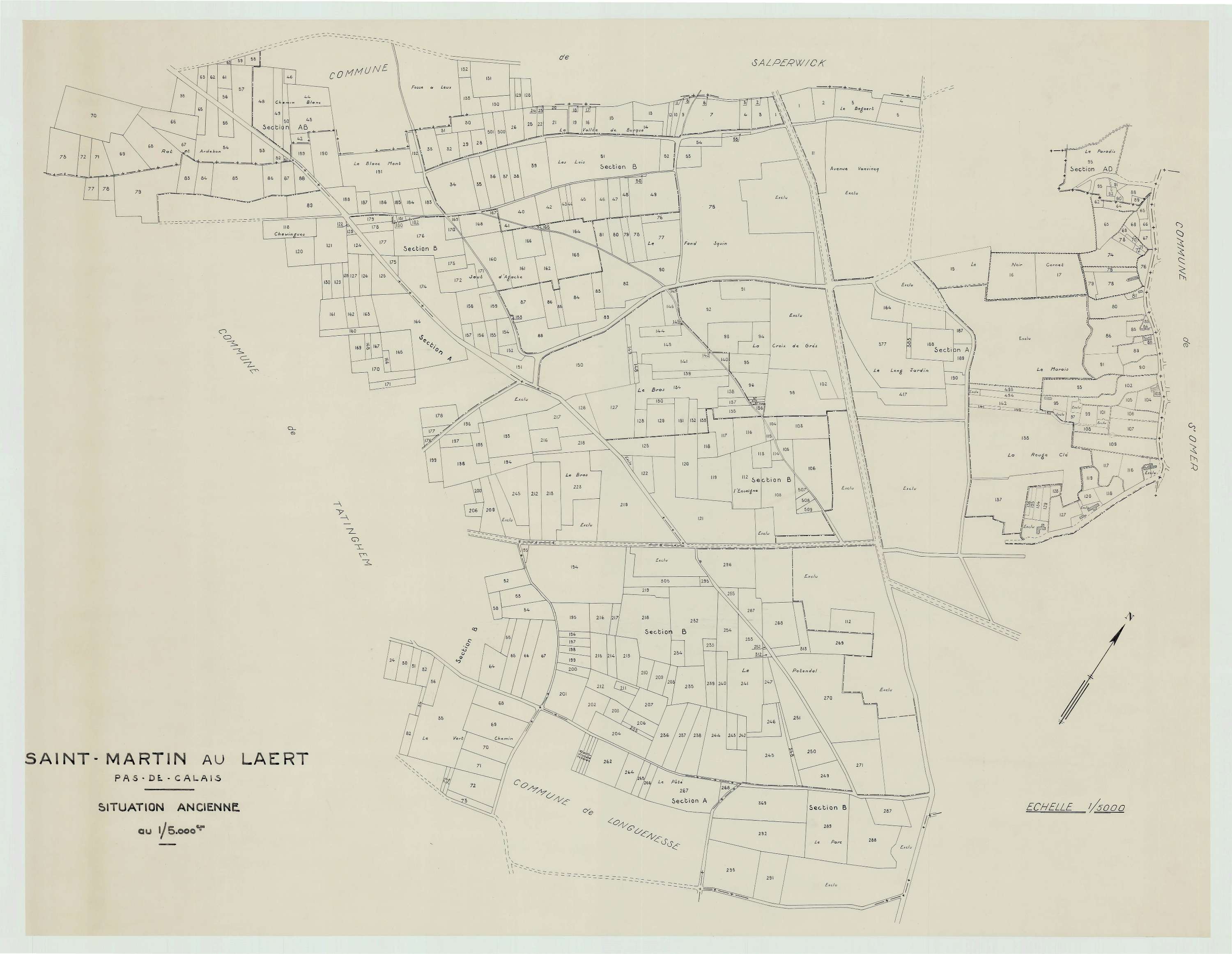Saint-Martin-au-Laërt - Plan cadastral : tableau d'assemblage antérieur au remembrement.