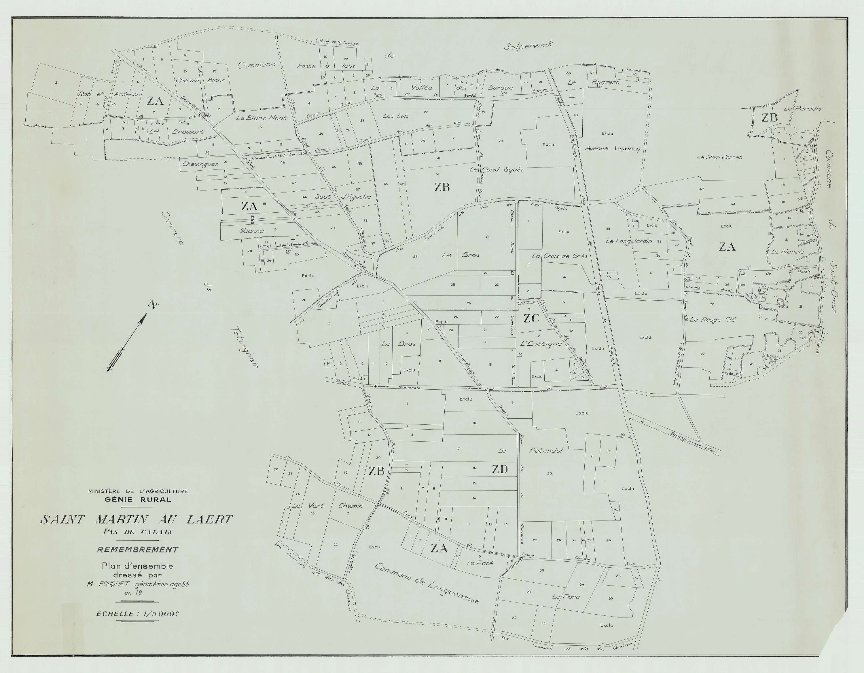 Saint-Martin-au-Laërt - Plan cadastral : tableau d'assemblage postérieur au remembrement.