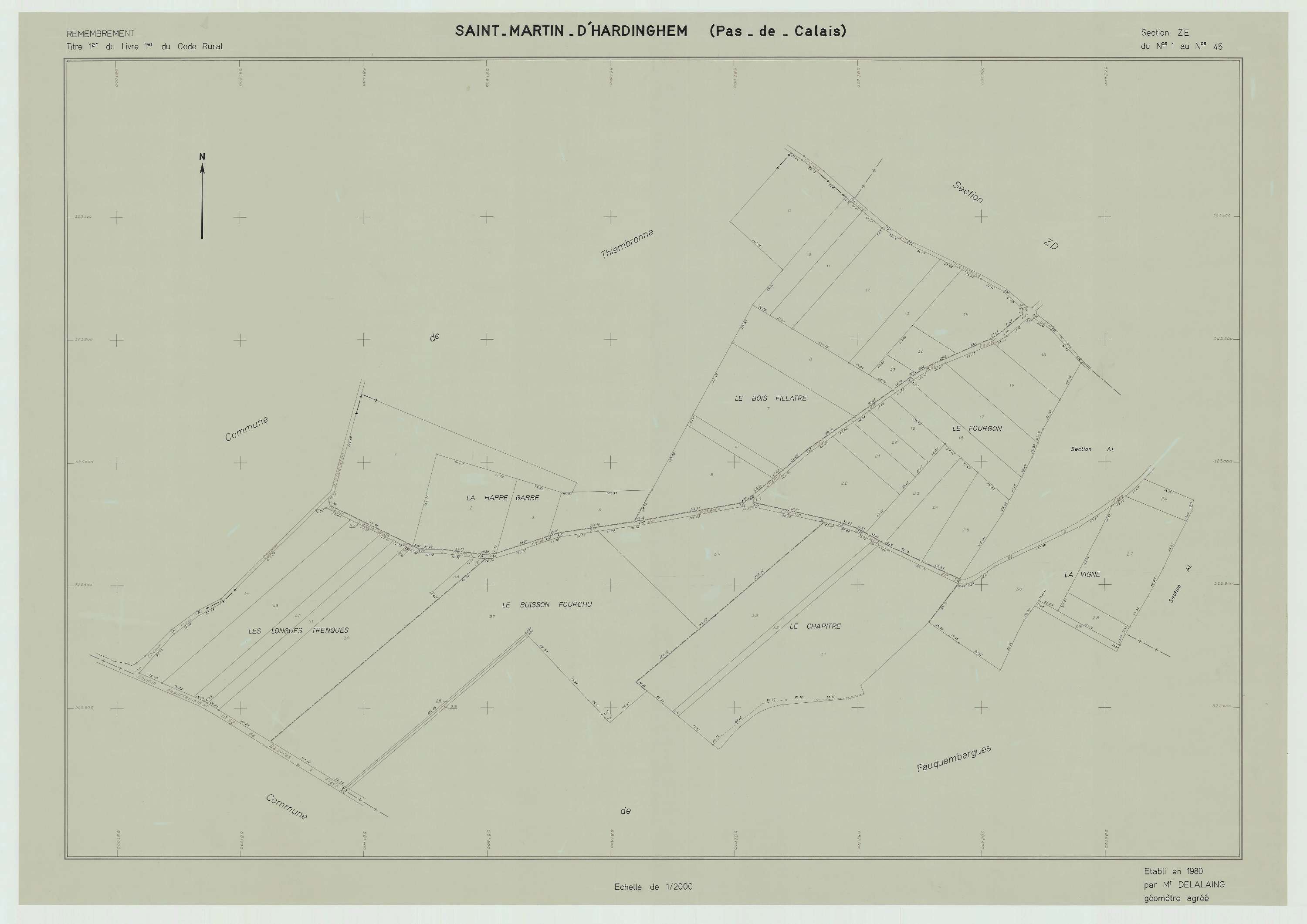 Saint-Martin-d'Hardinghem - Plan de remembrement : section ZE.