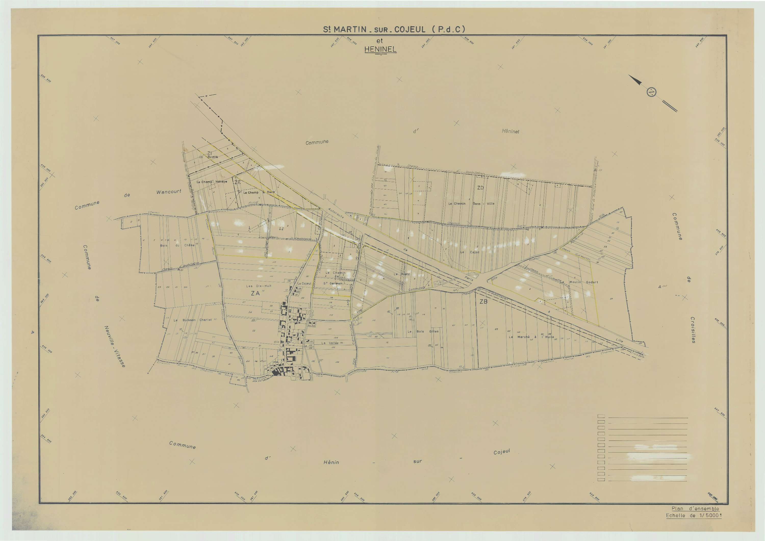 Saint-Martin-sur-Cojeul - Plan cadastral : tableau d'assemblage postérieur au remembrement.