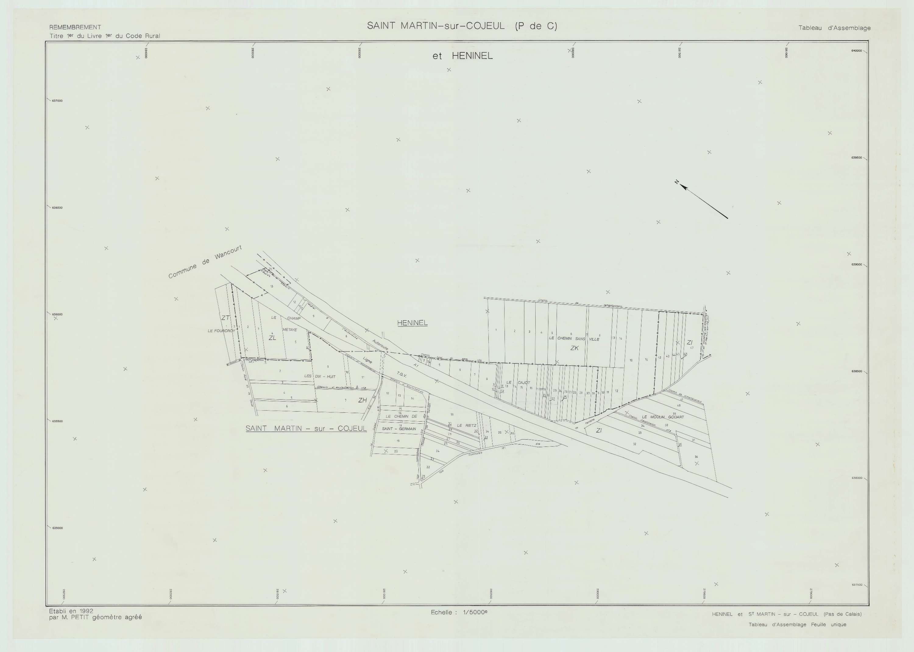 Saint-Martin-sur-Cojeul - Plan cadastral : tableau d'assemblage postérieur au remembrement.