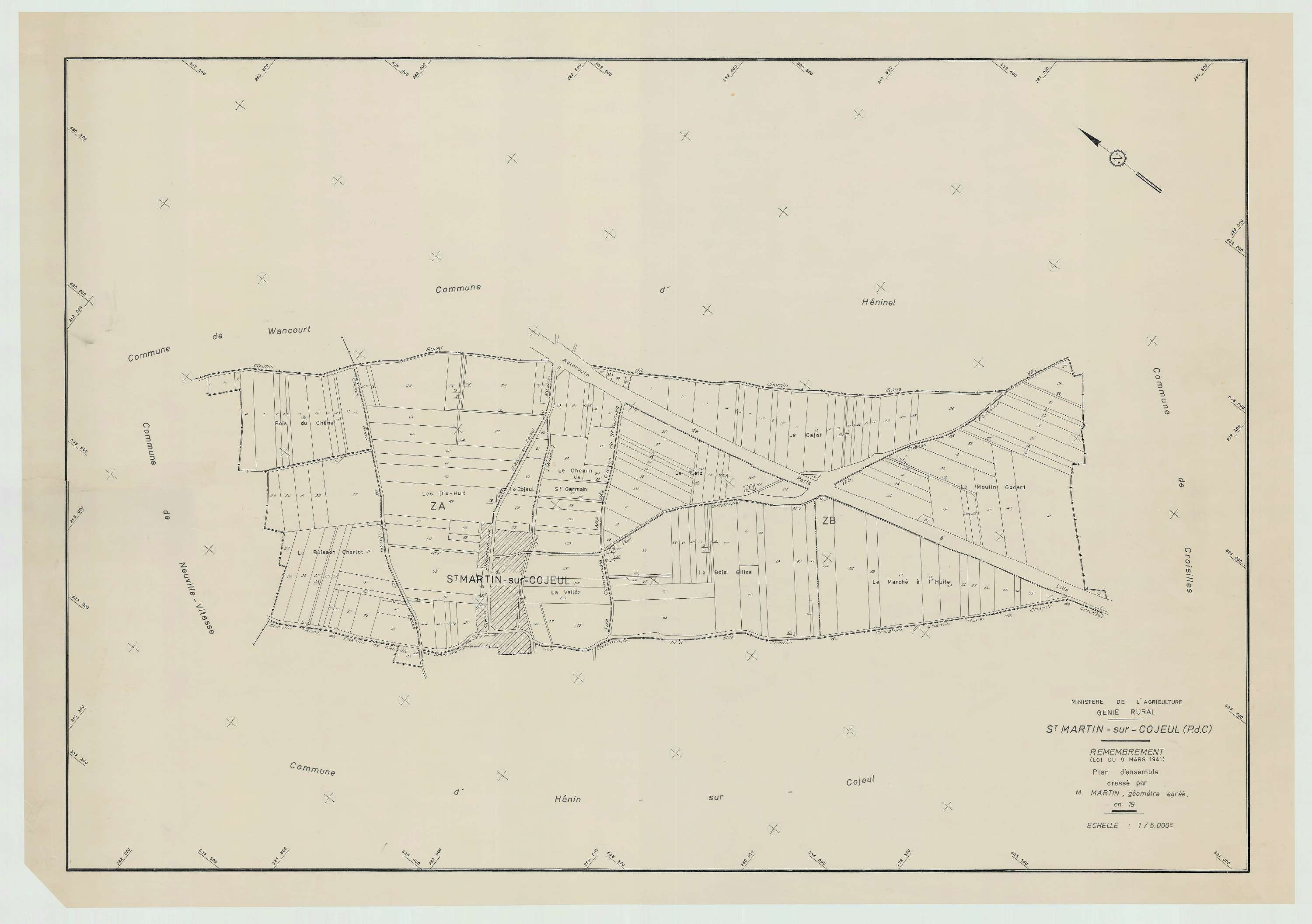 Saint-Martin-sur-Cojeul - Plan cadastral : tableau d'assemblage postérieur au remembrement.