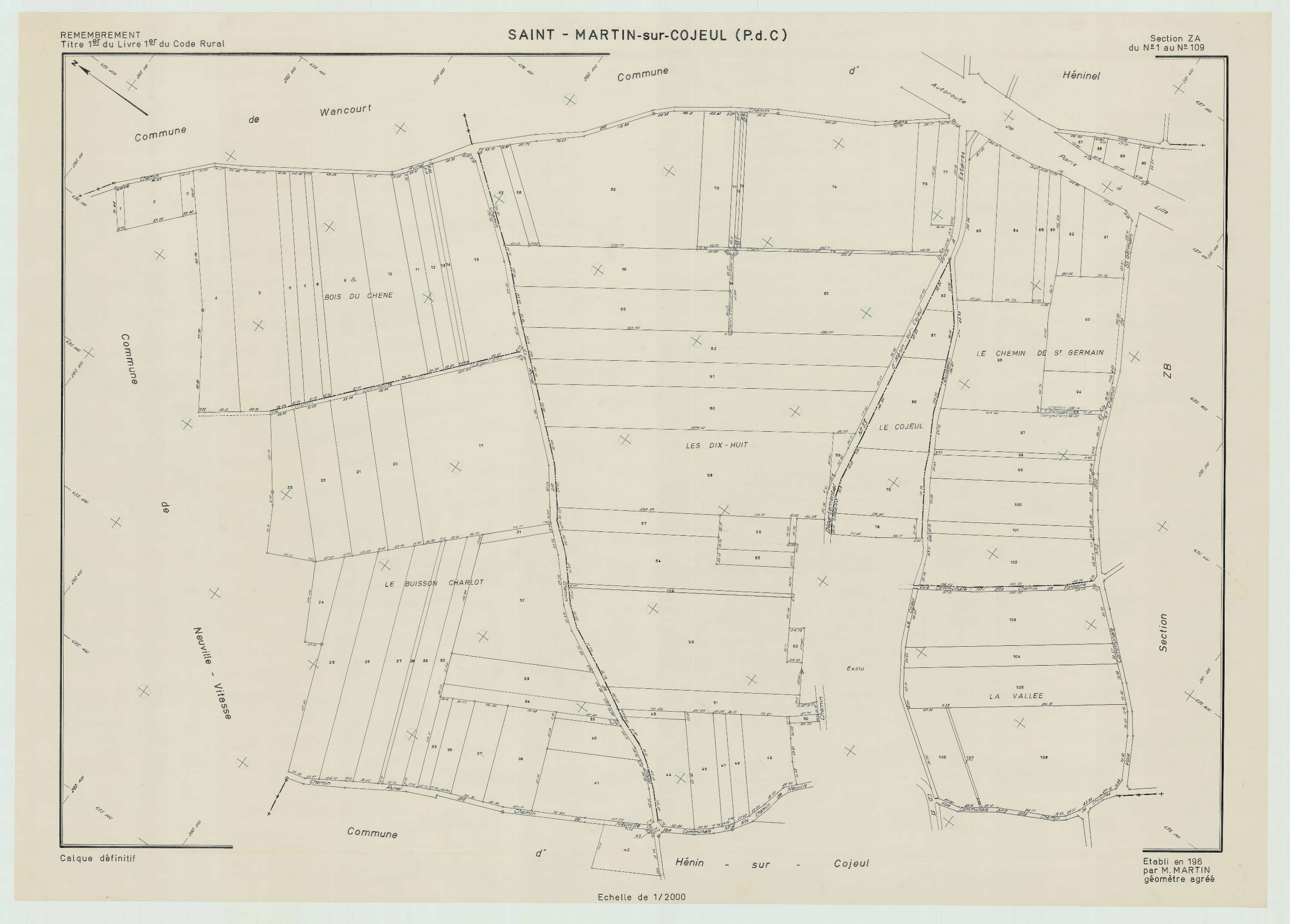 Saint-Martin-sur-Cojeul - Plan de remembrement : section ZA.