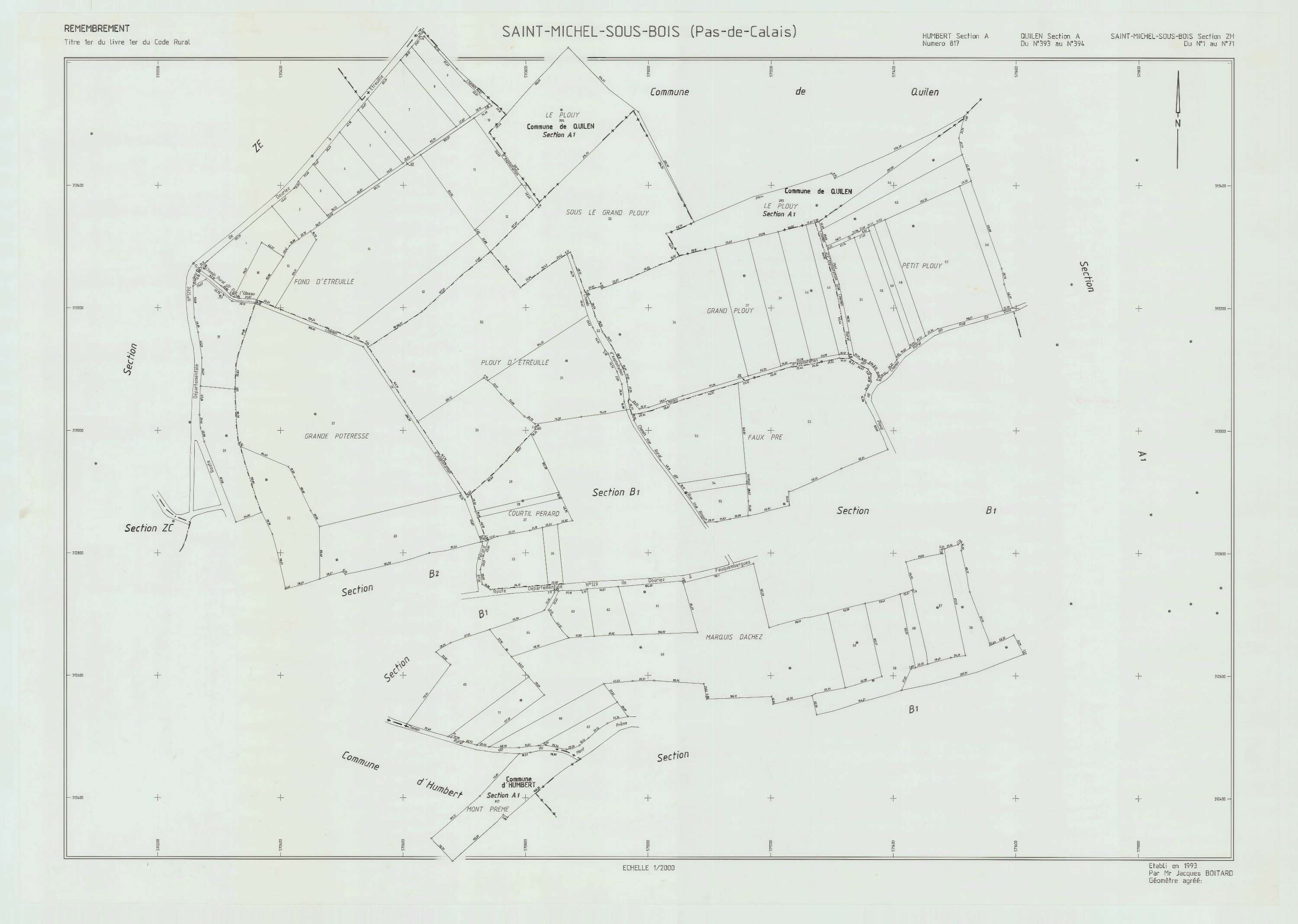 Saint-Michel-sous-Bois - Plan de remembrement : section ZH.