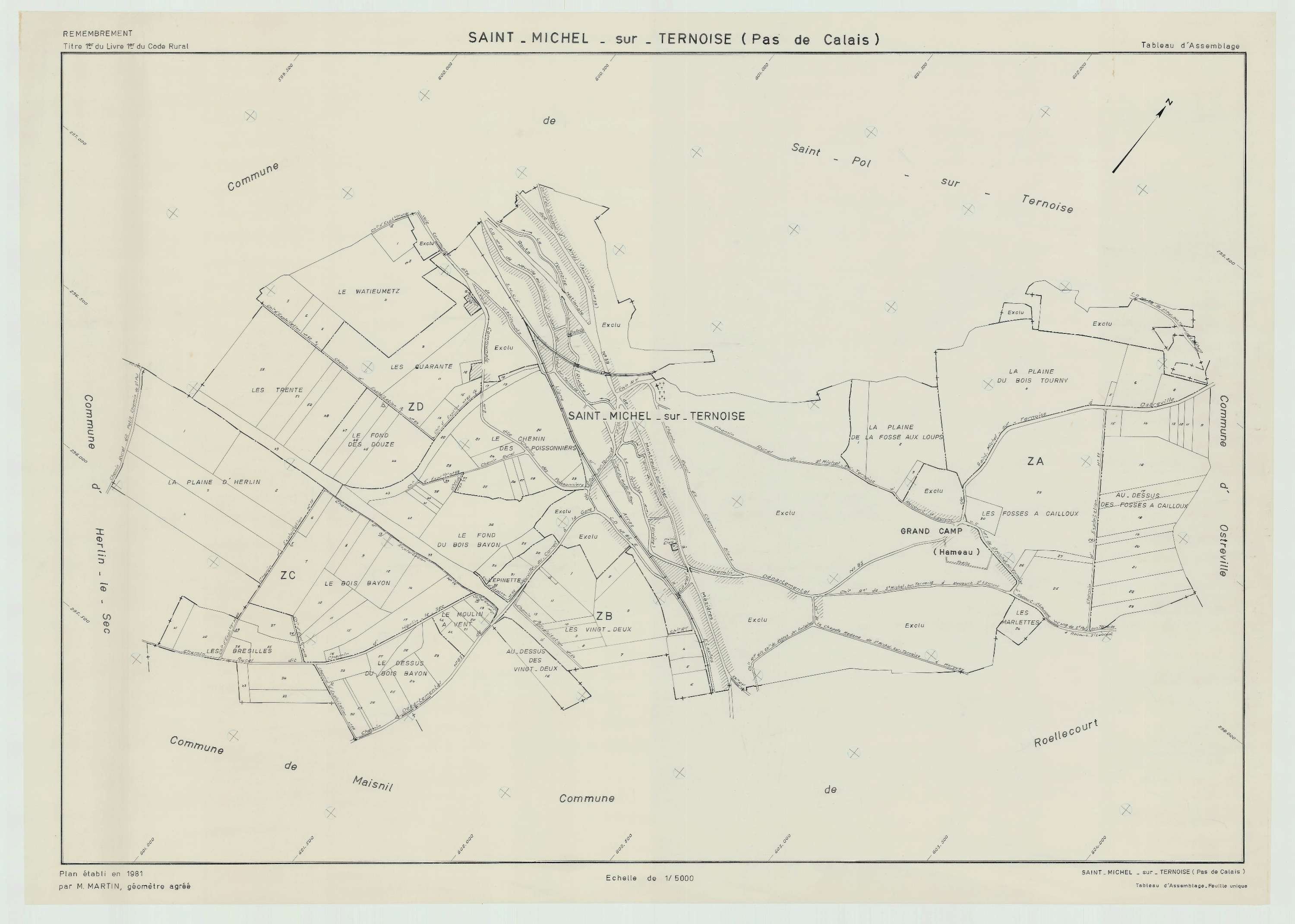 Saint-Michel-sur-Ternoise - Plan cadastral : tableau d'assemblage postérieur au remembrement.