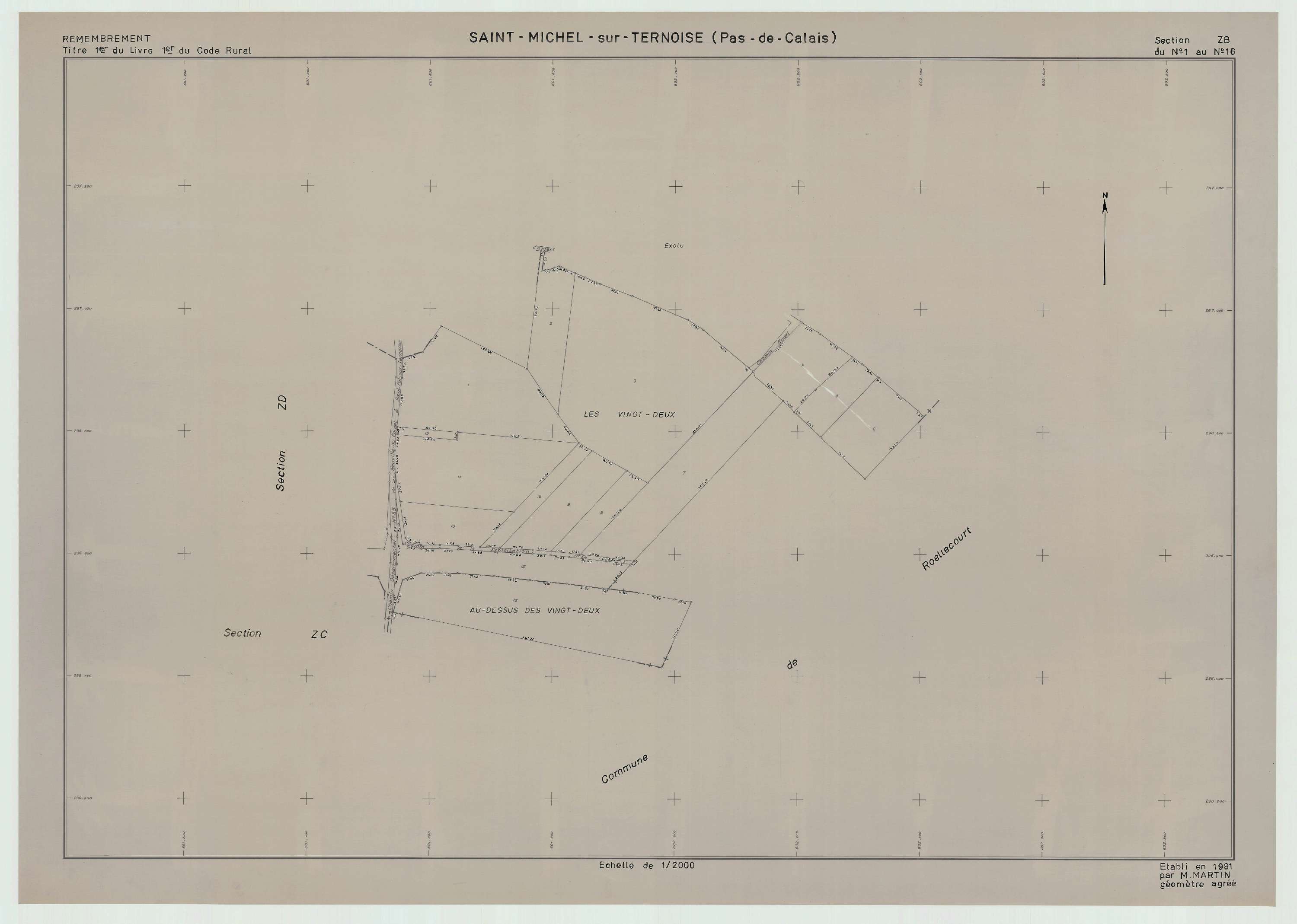 Saint-Michel-sur-Ternoise - Plan de remembrement : section ZB.