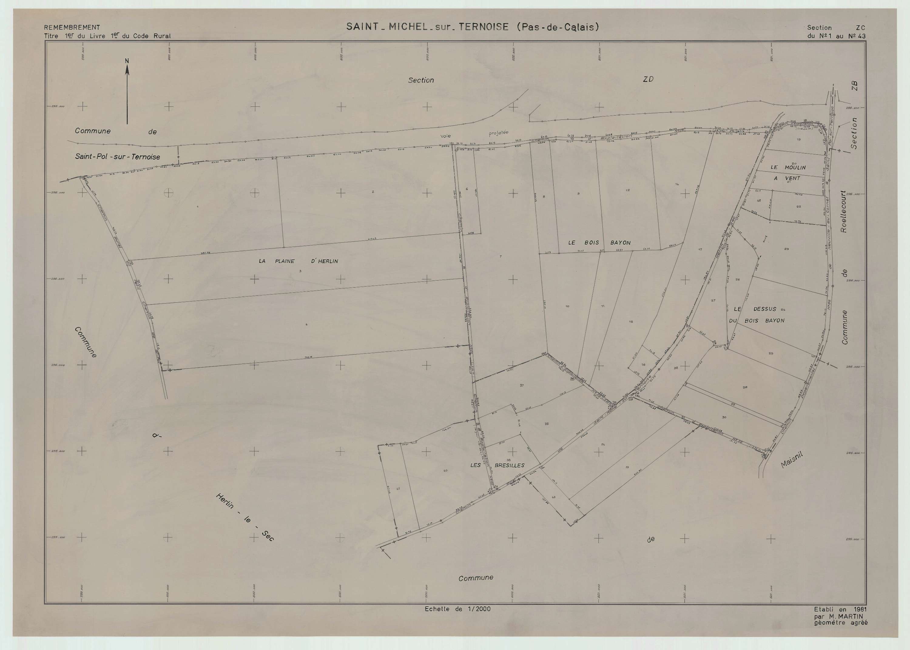 Saint-Michel-sur-Ternoise - Plan de remembrement : section ZC.