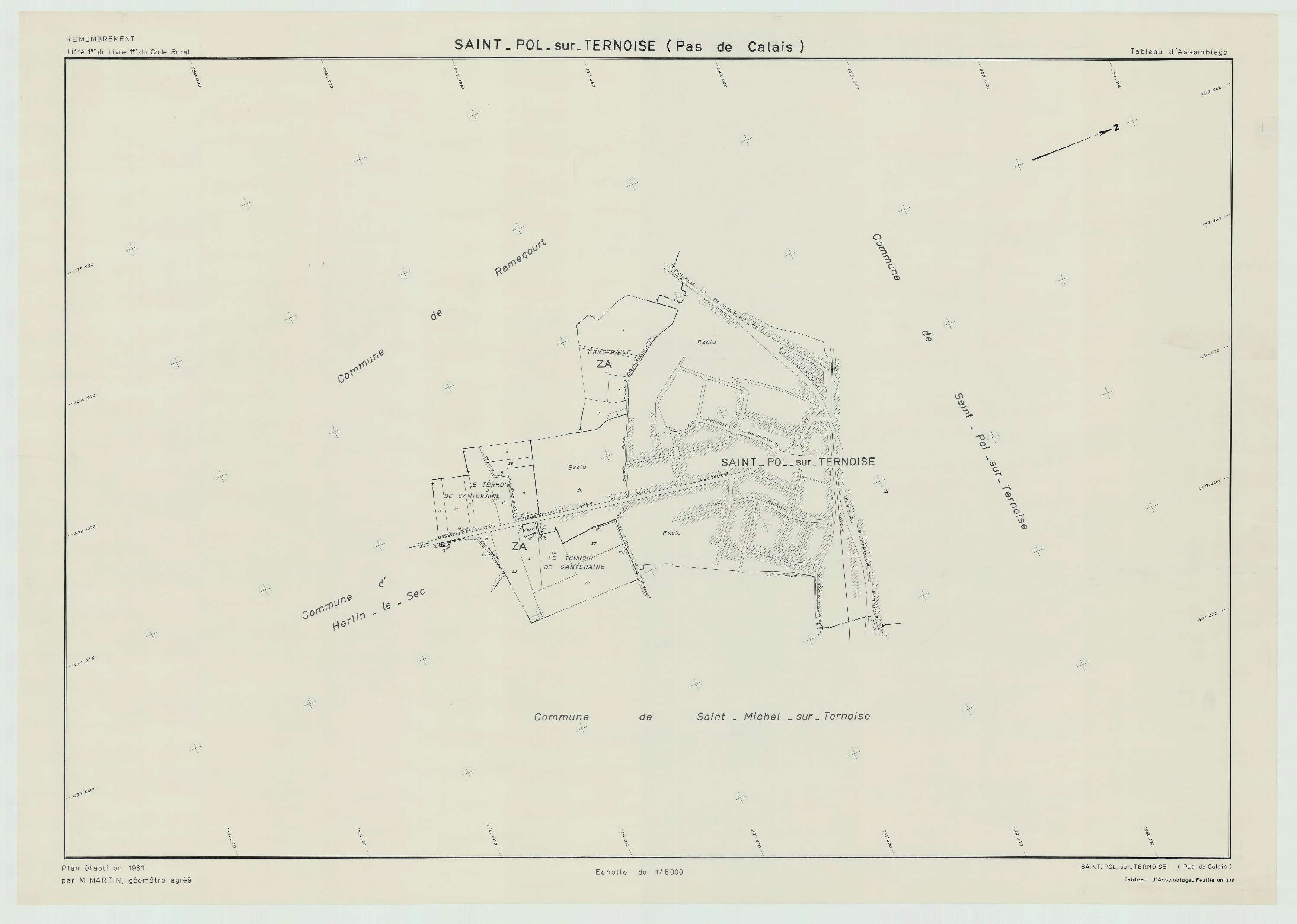 Saint-Pol-sur-Ternoise - Plan cadastral : tableau d'assemblage postérieur au remembrement.