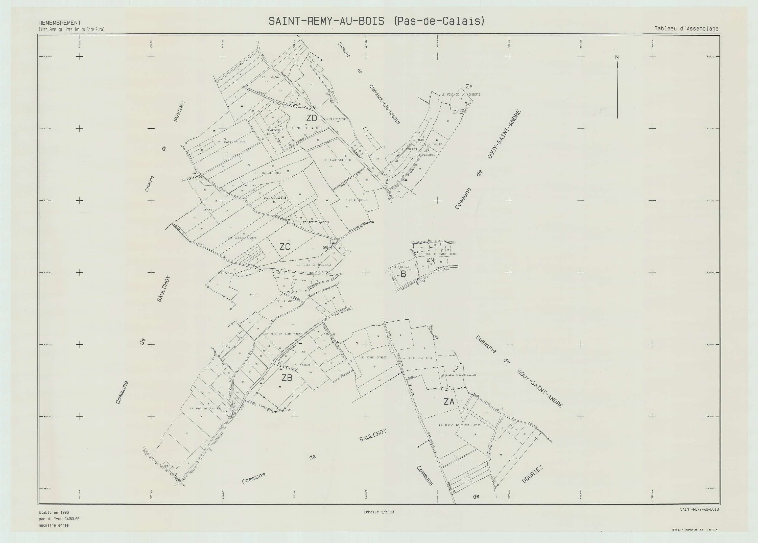 Saint-Rémy-au-Bois - Plan cadastral : tableau d'assemblage postérieur au remembrement.