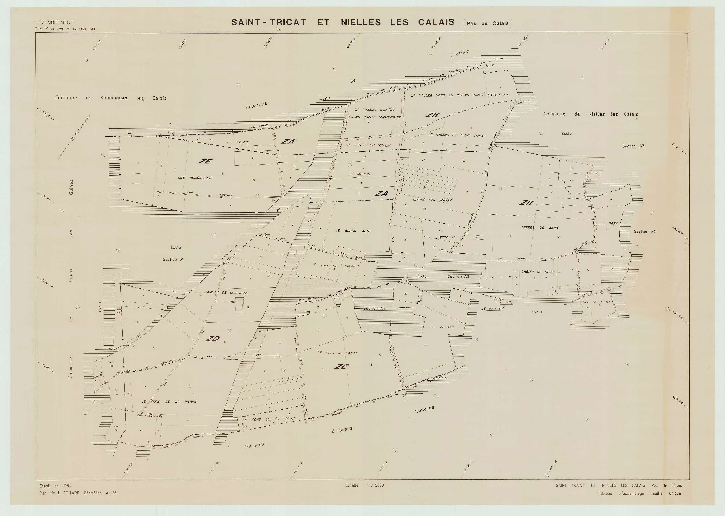 Saint-Tricat - Plan cadastral : tableau d'assemblage postérieur au remembrement.