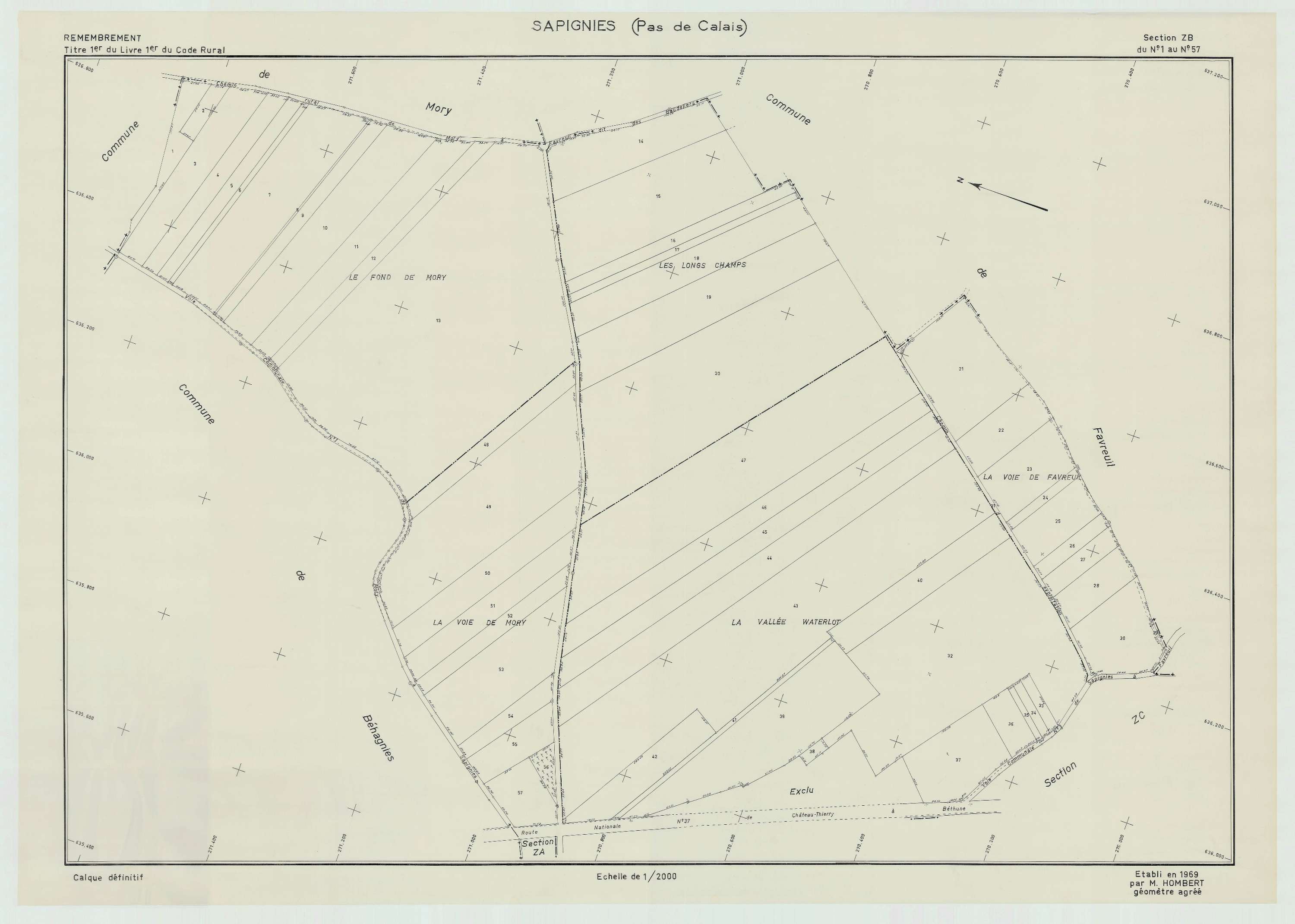 Sapignies - Plan de remembrement : section ZB.