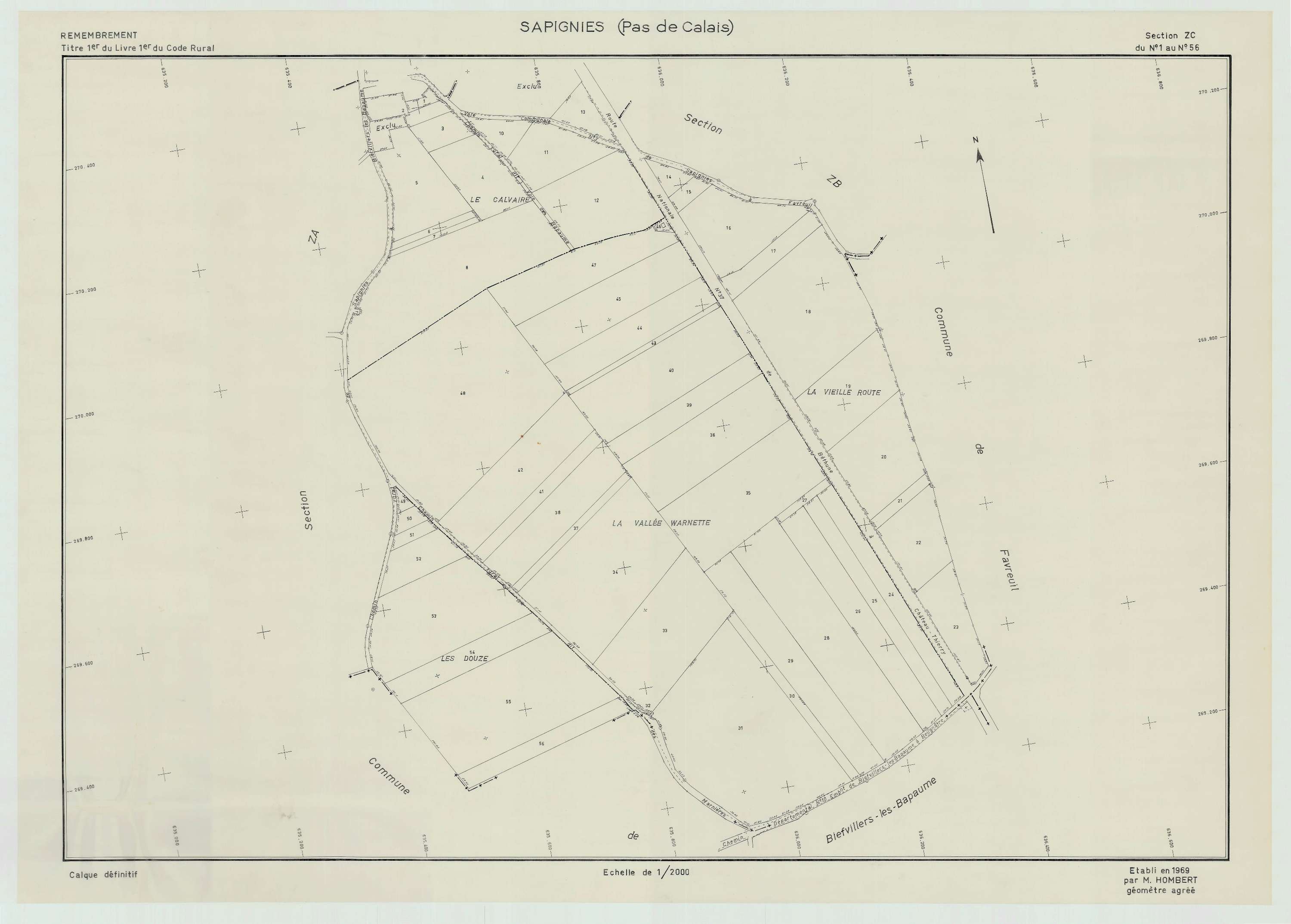 Sapignies - Plan de remembrement : section ZC.