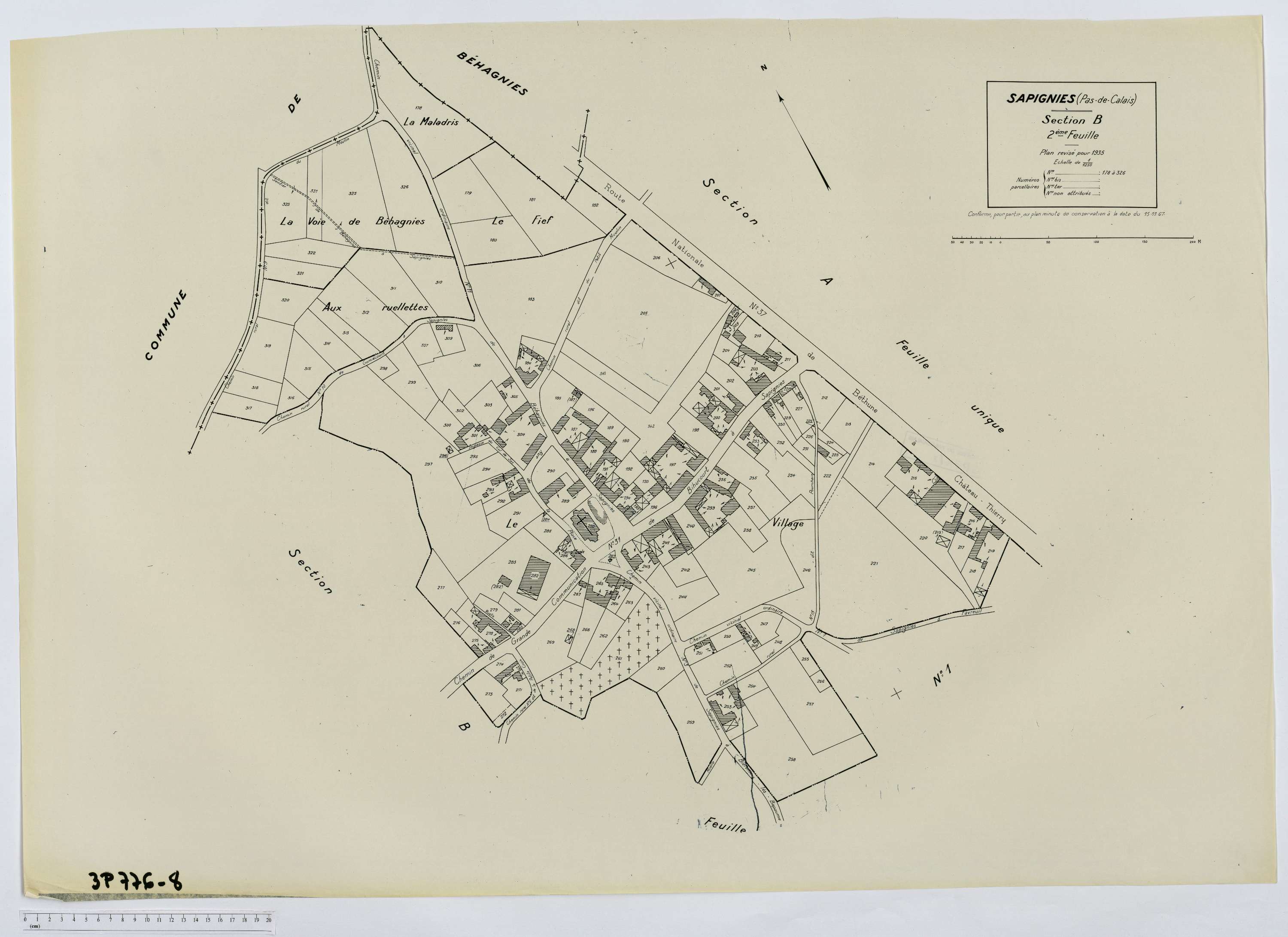 Sapignies - Section B, feuille 1.