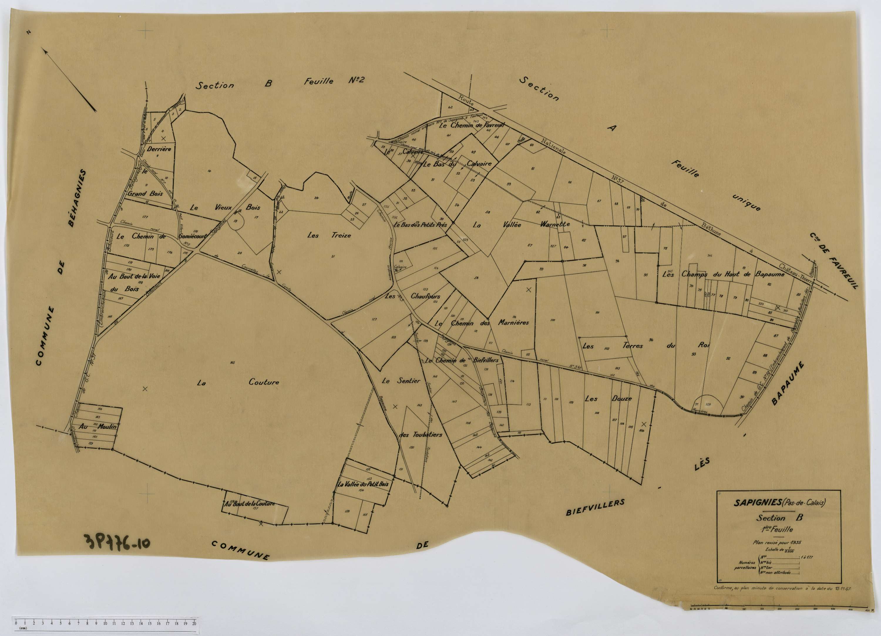 Sapignies - Section B, feuille 1.