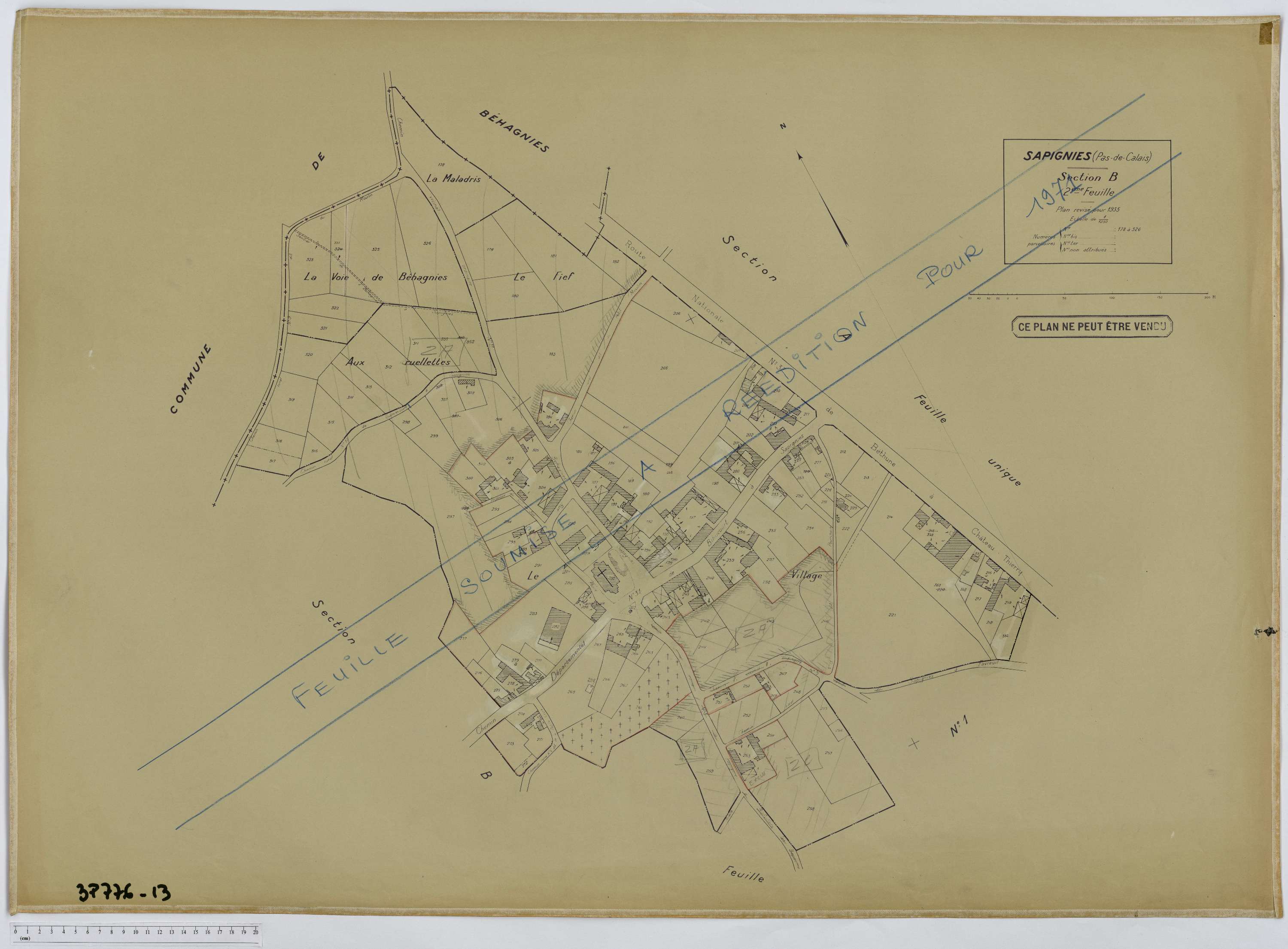 Sapignies - Section B, feuille 1.