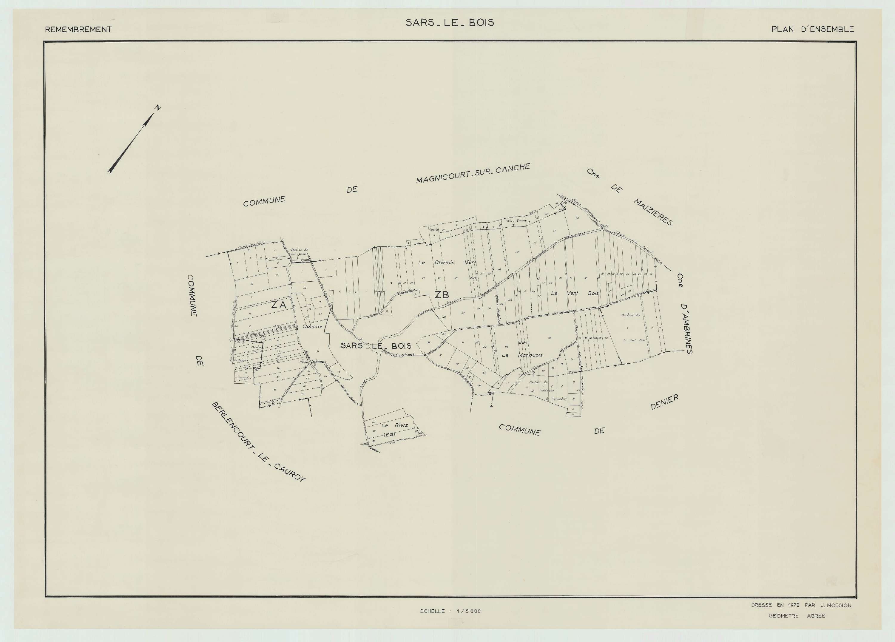 Le Sars - Plan cadastral : tableau d'assemblage postérieur au remembrement.
