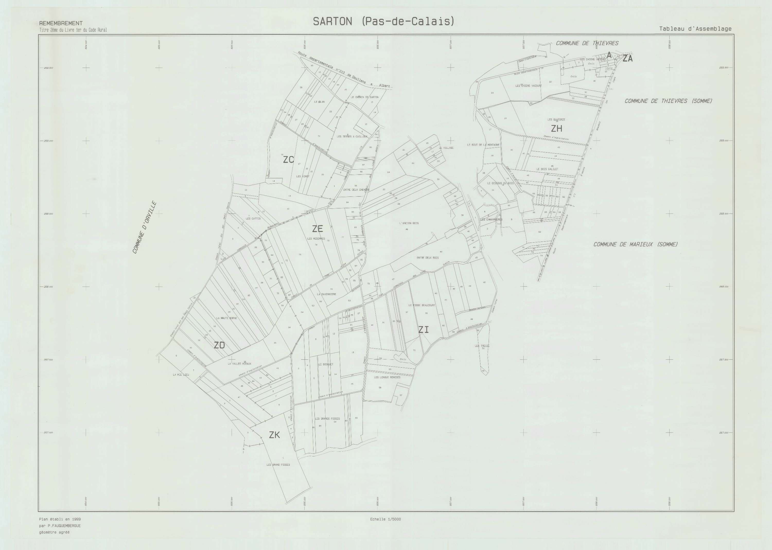 Sarton - Plan cadastral : tableau d'assemblage postérieur au remembrement.