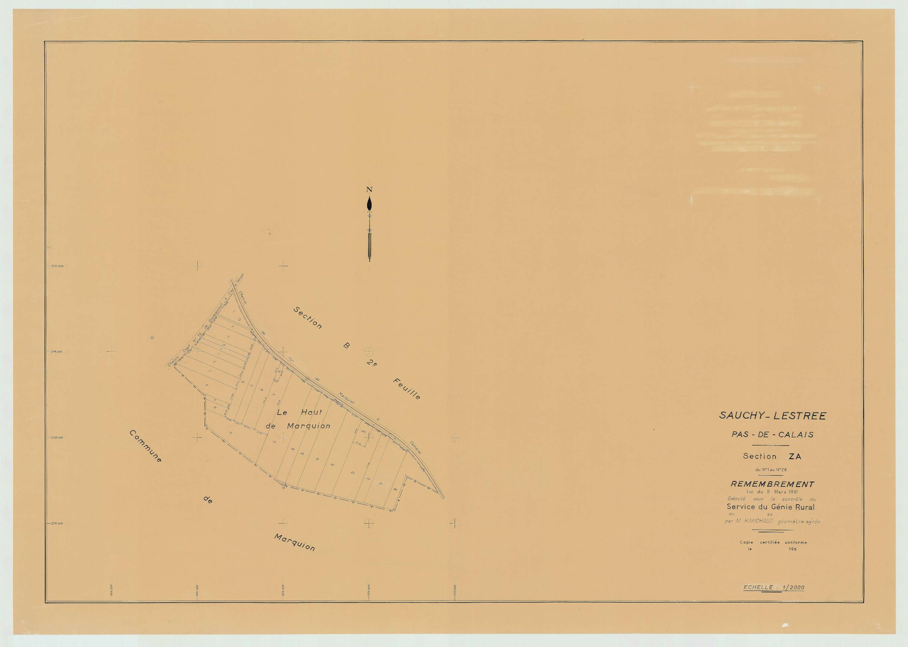 Sauchy-Lestrée - Plan de remembrement : section ZA.