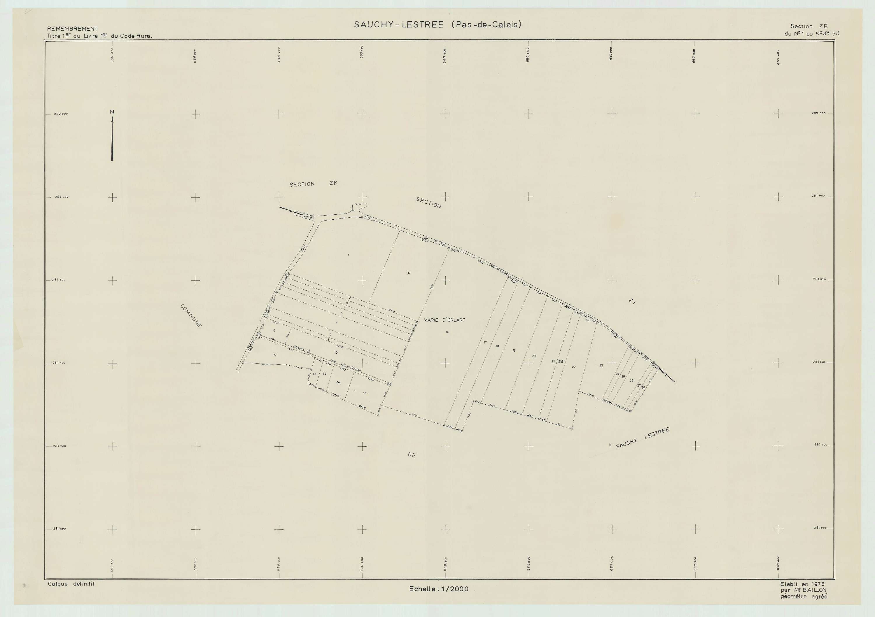 Sauchy-Lestrée - Plan de remembrement : section ZB.