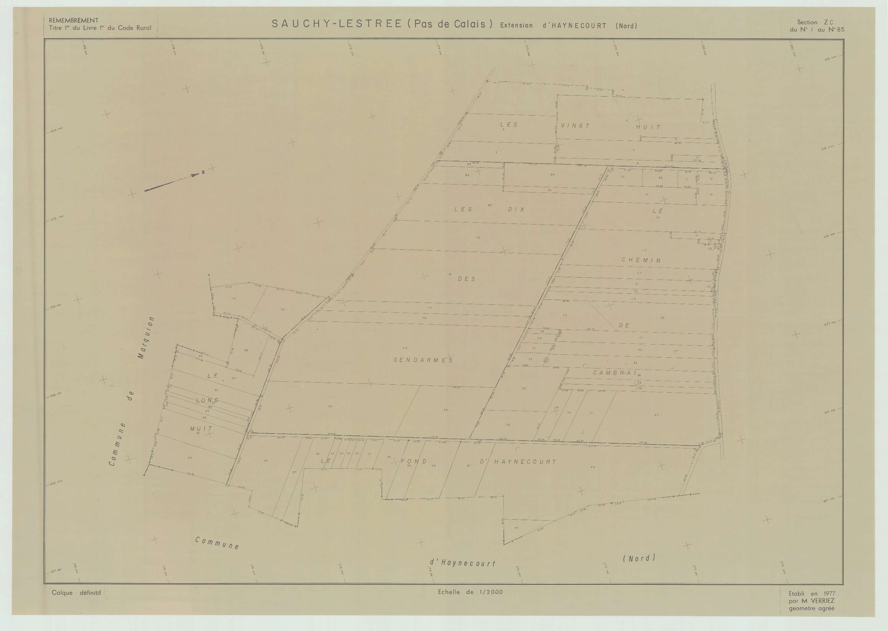 Sauchy-Lestrée - Plan de remembrement : section ZC.