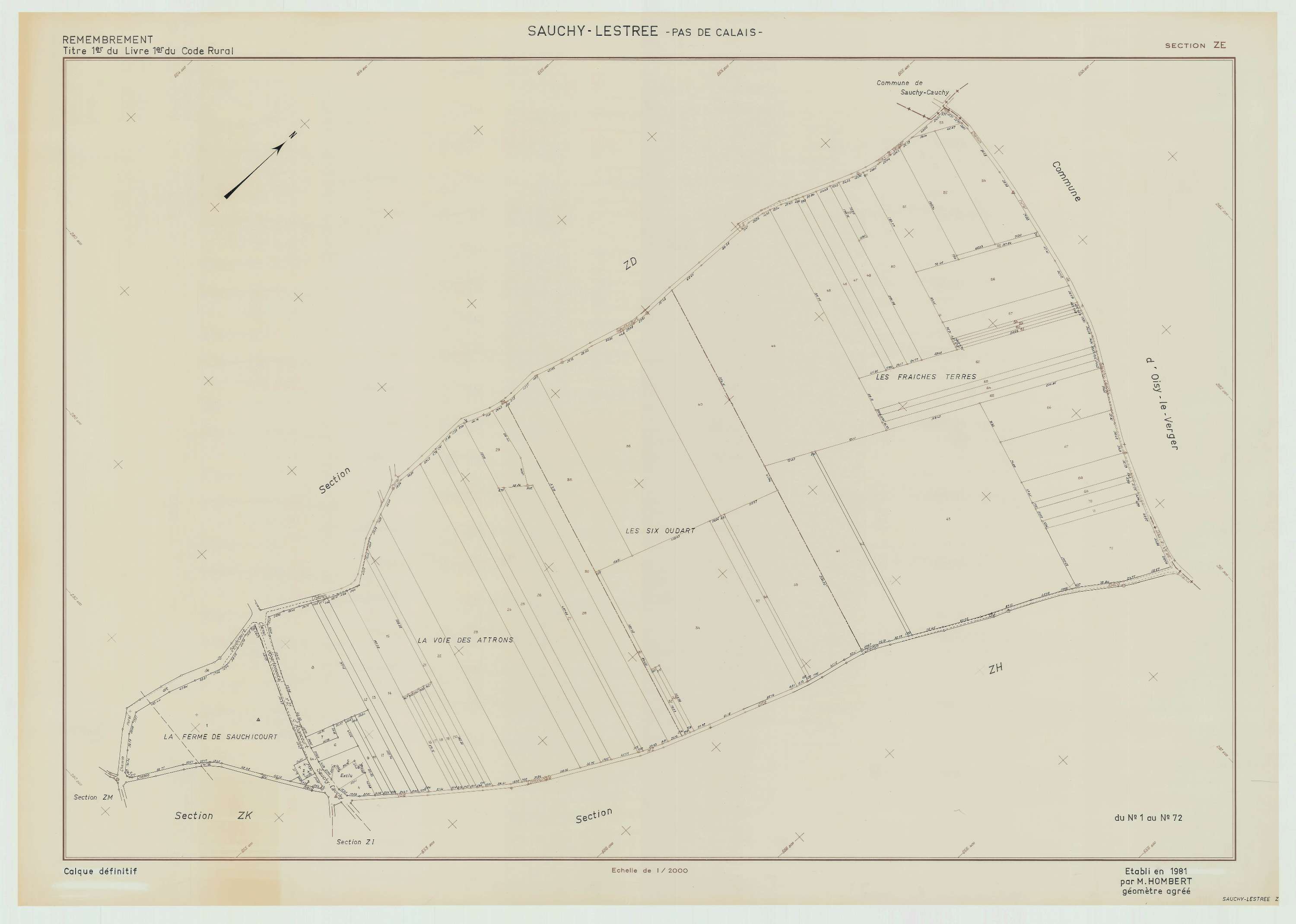 Sauchy-Lestrée - Plan de remembrement : section ZE.