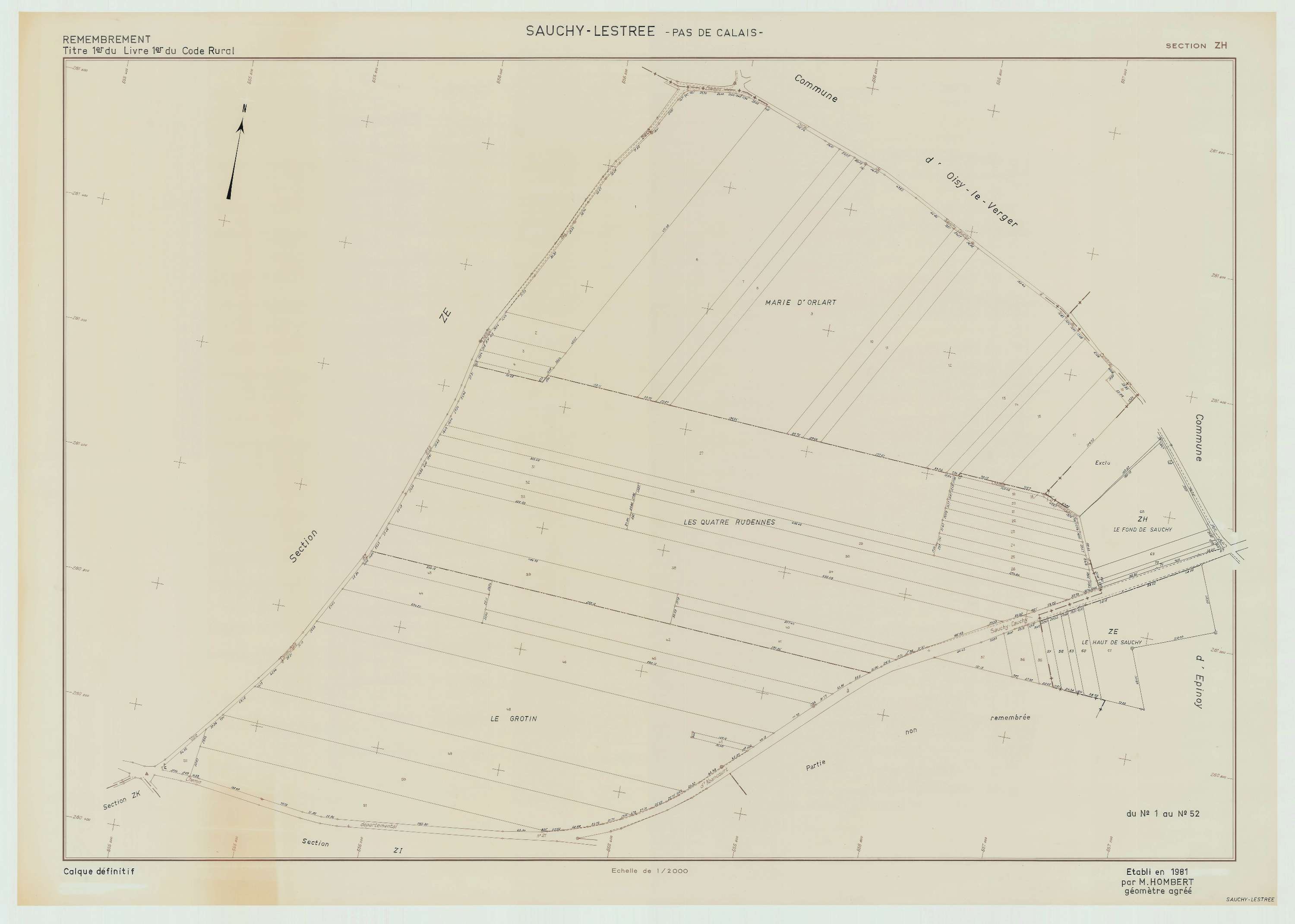 Sauchy-Lestrée - Plan de remembrement : section ZH.