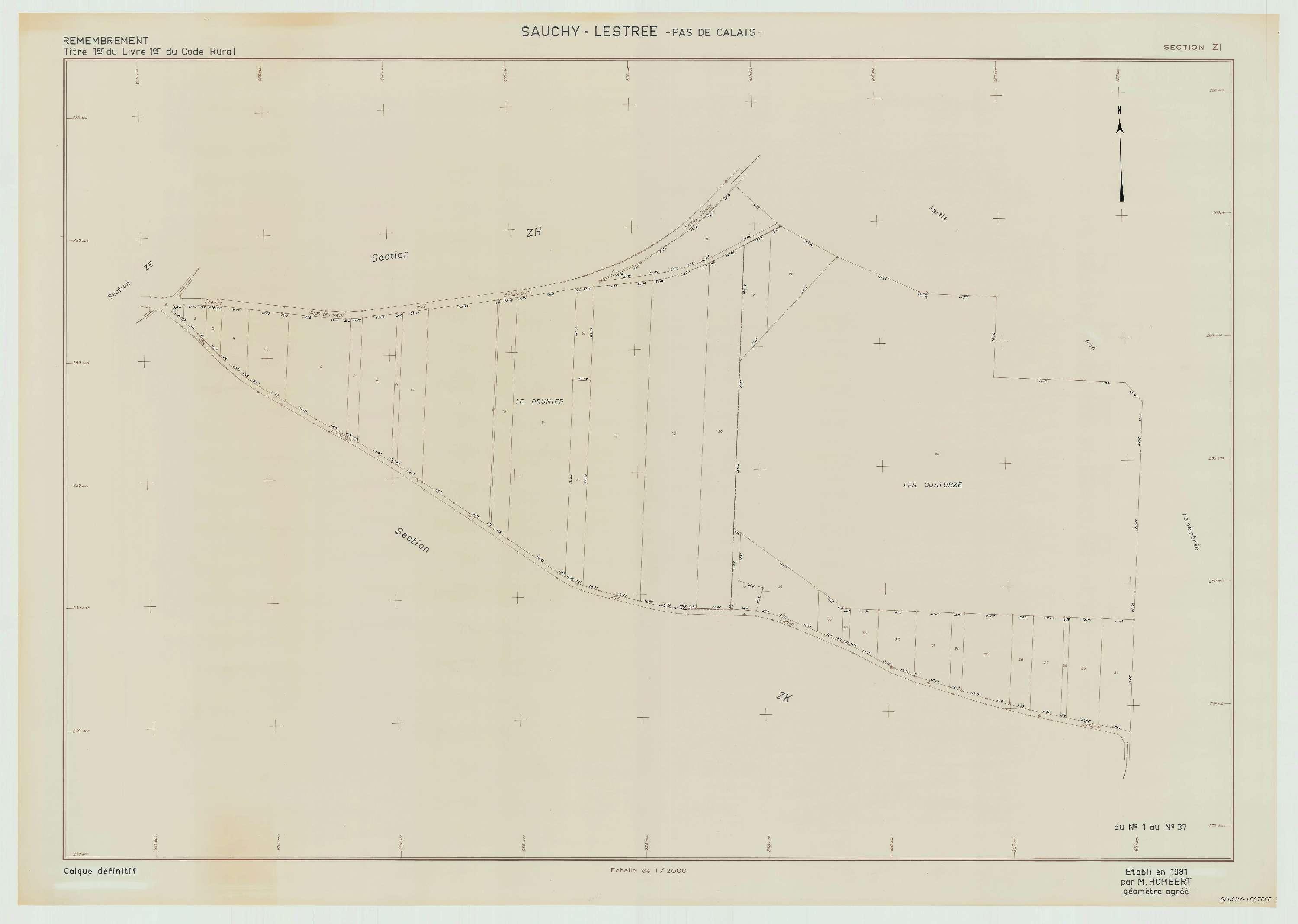 Sauchy-Lestrée - Plan de remembrement : section ZI.