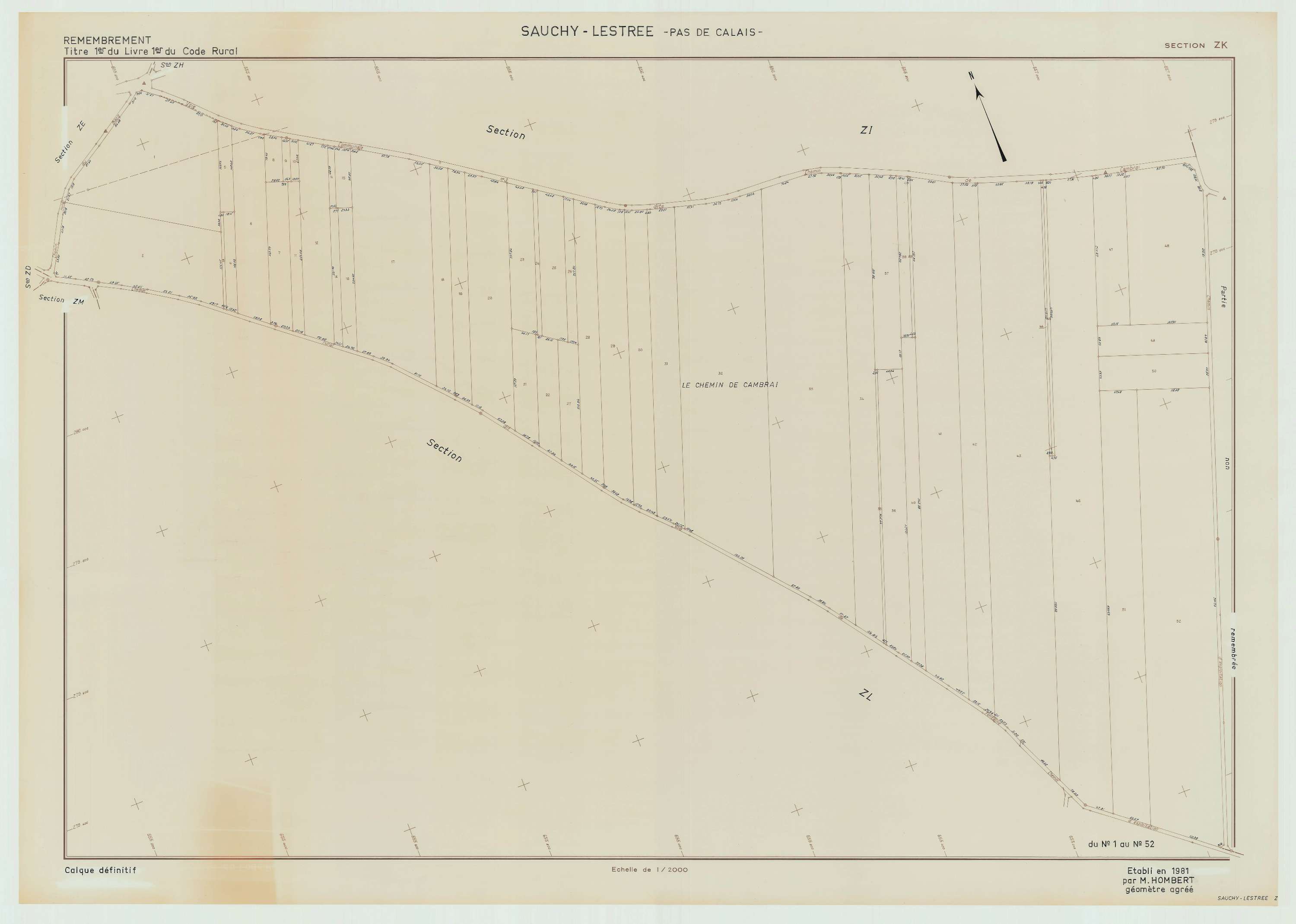 Sauchy-Lestrée - Plan de remembrement : section ZK.