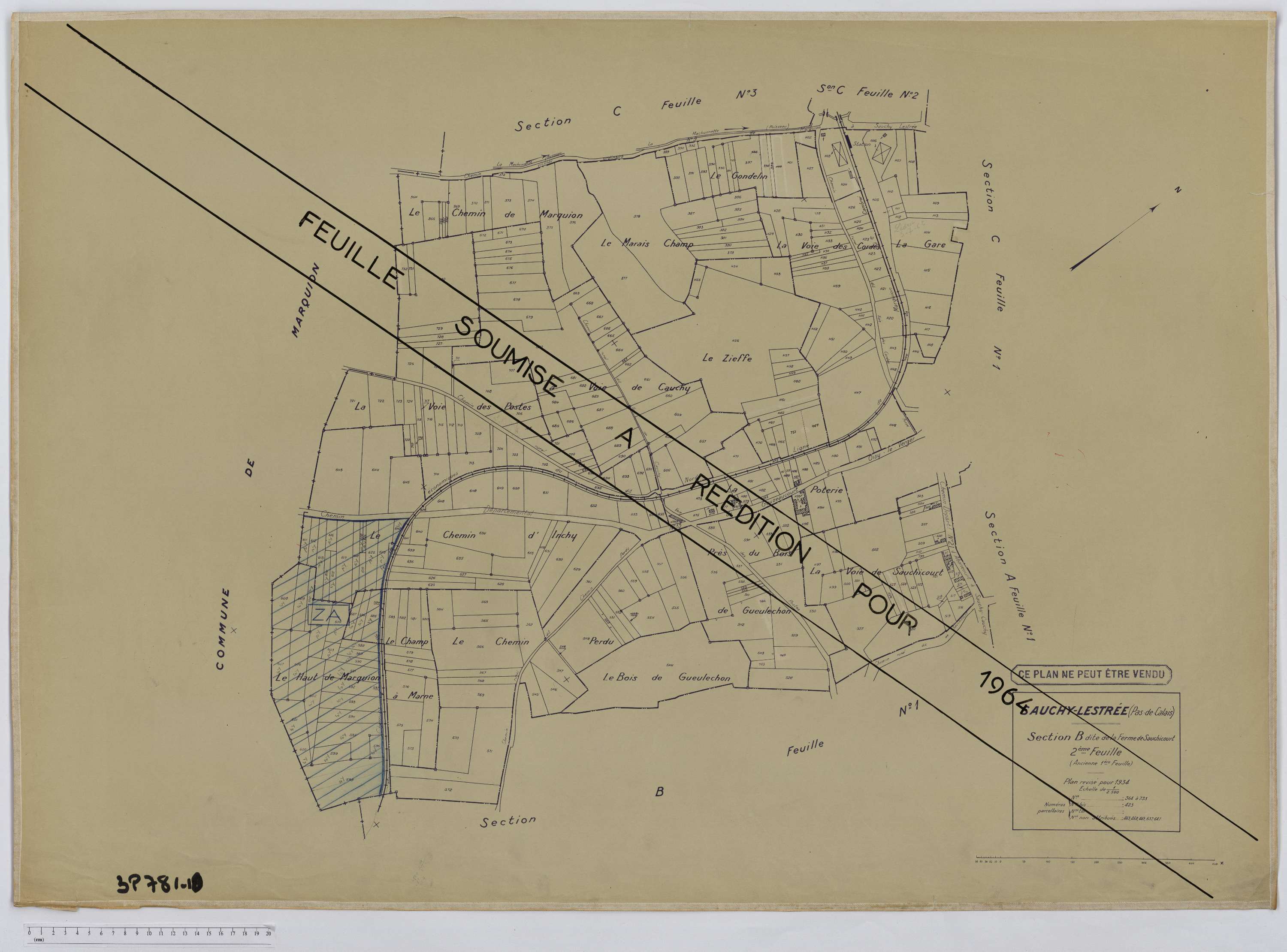 Sauchy-Lestrée - Section B, feuille 2.