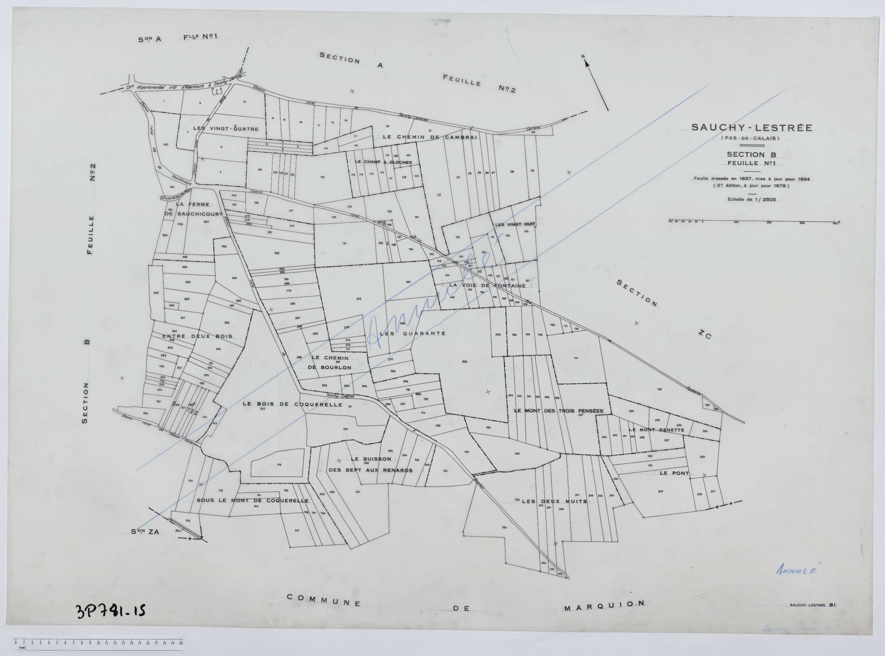 Sauchy-Lestrée - Section B, feuille 1.