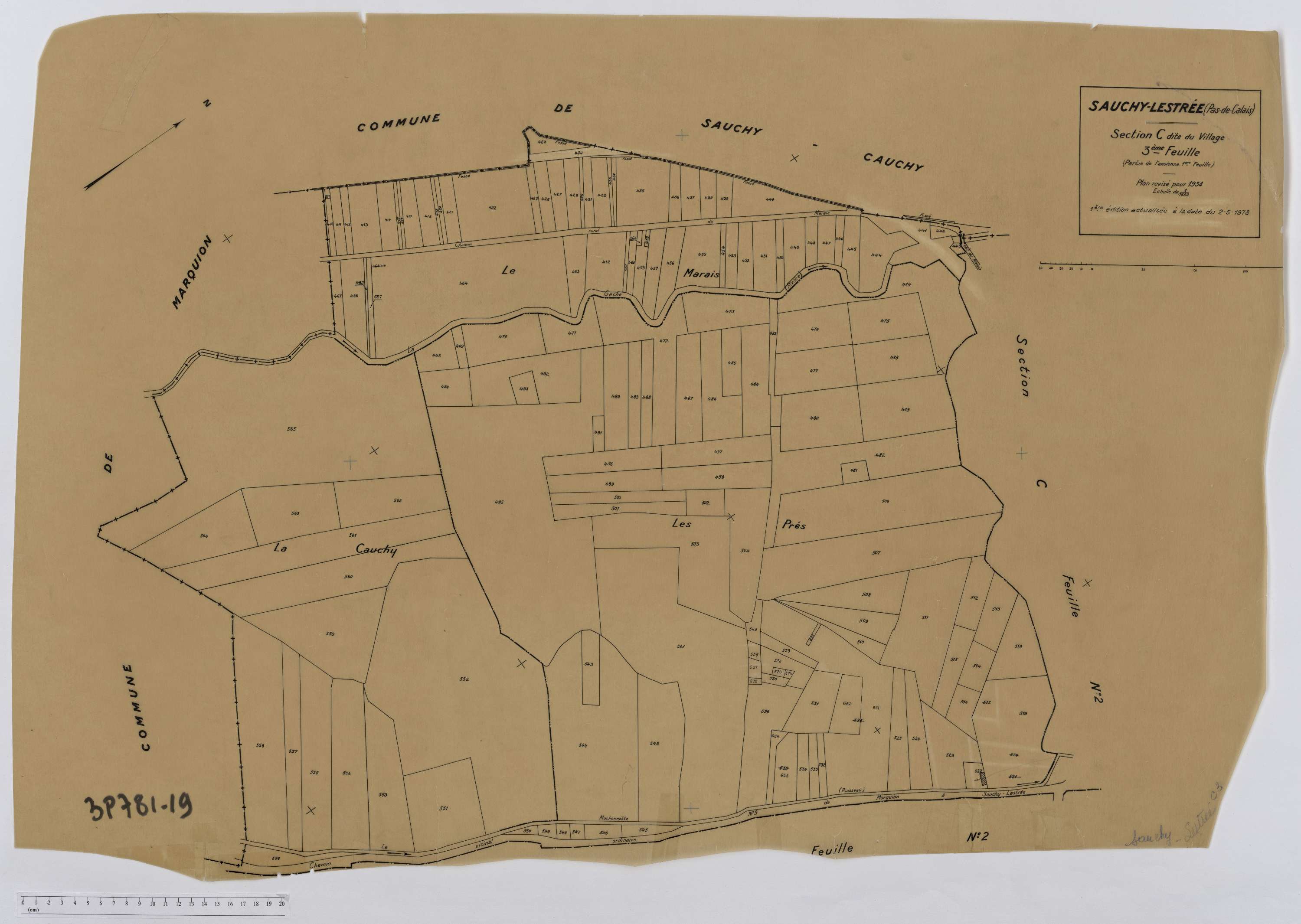 Sauchy-Lestrée - Section C, feuille 3.