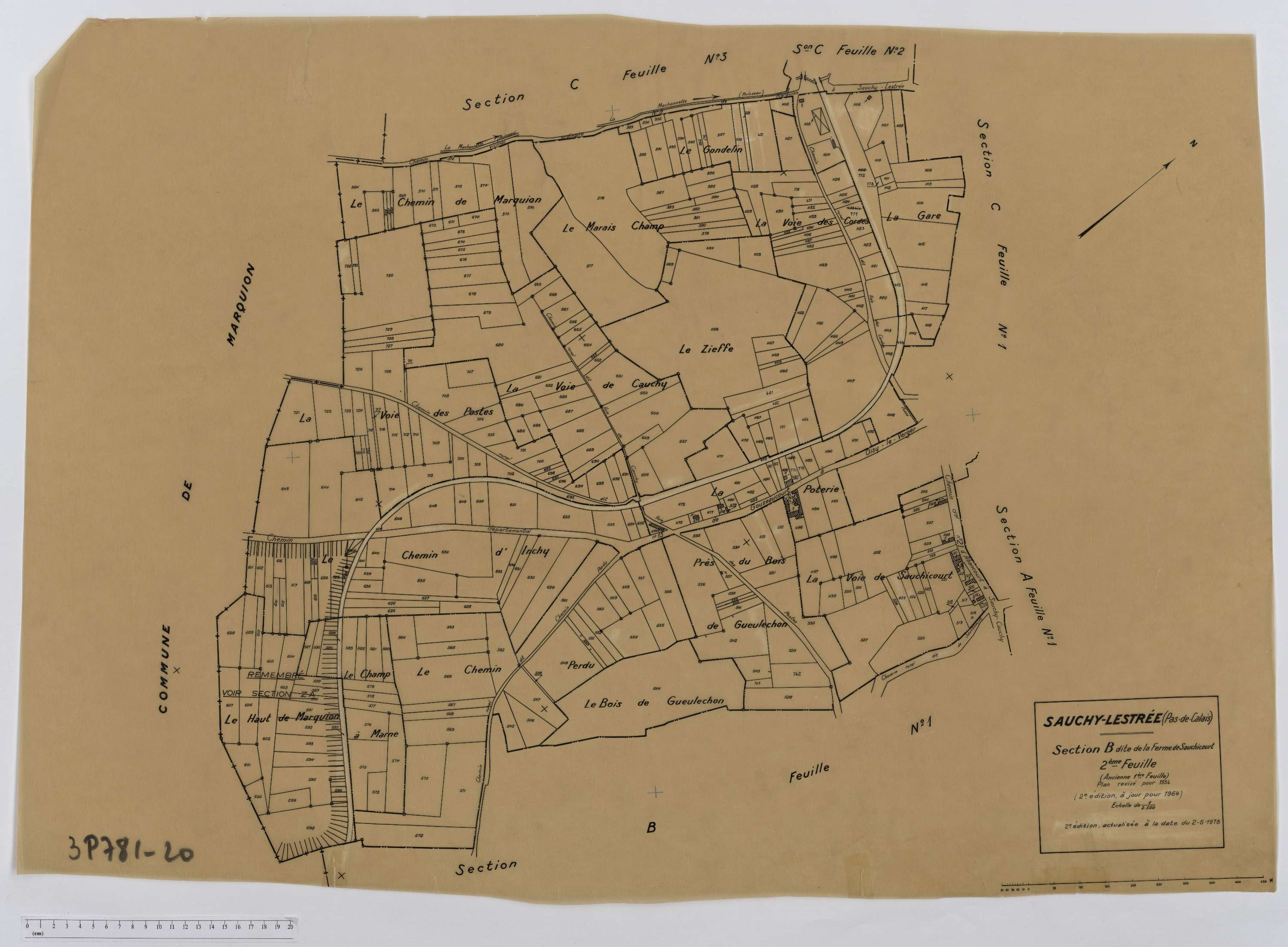 Sauchy-Lestrée - Section B, feuille 2.
