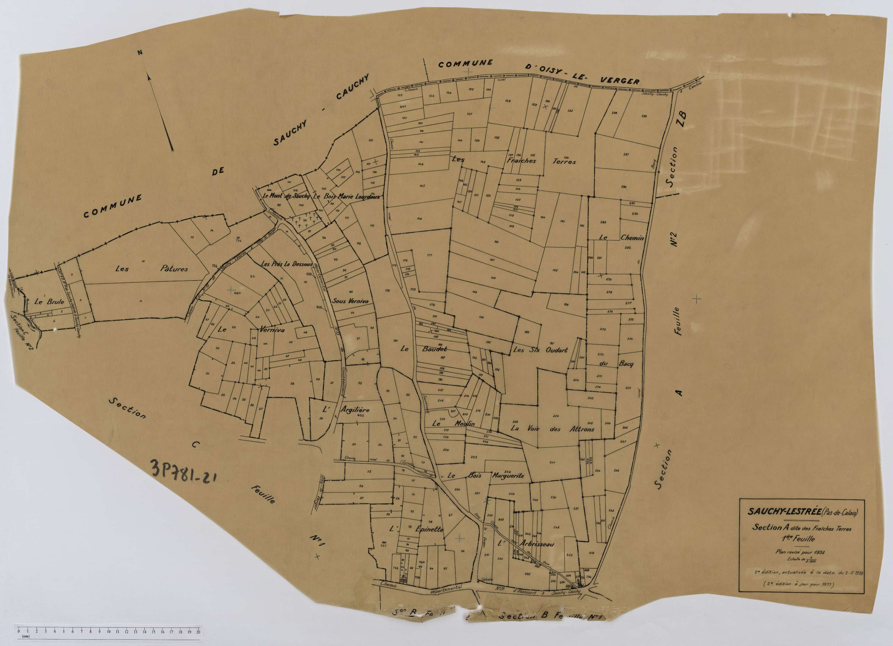 Sauchy-Lestrée - Section A, feuille 1.