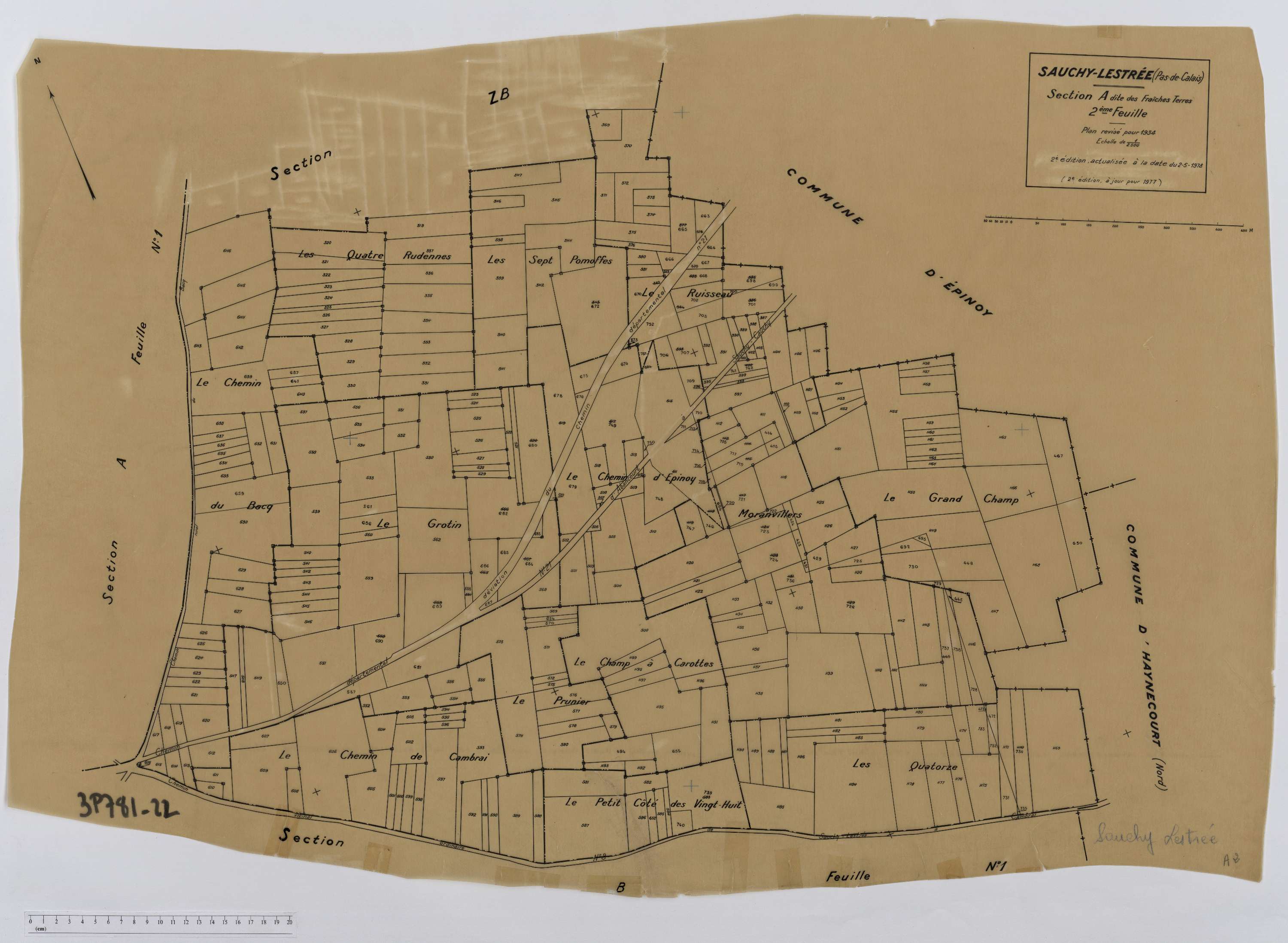Sauchy-Lestrée - Section A, feuille 2.